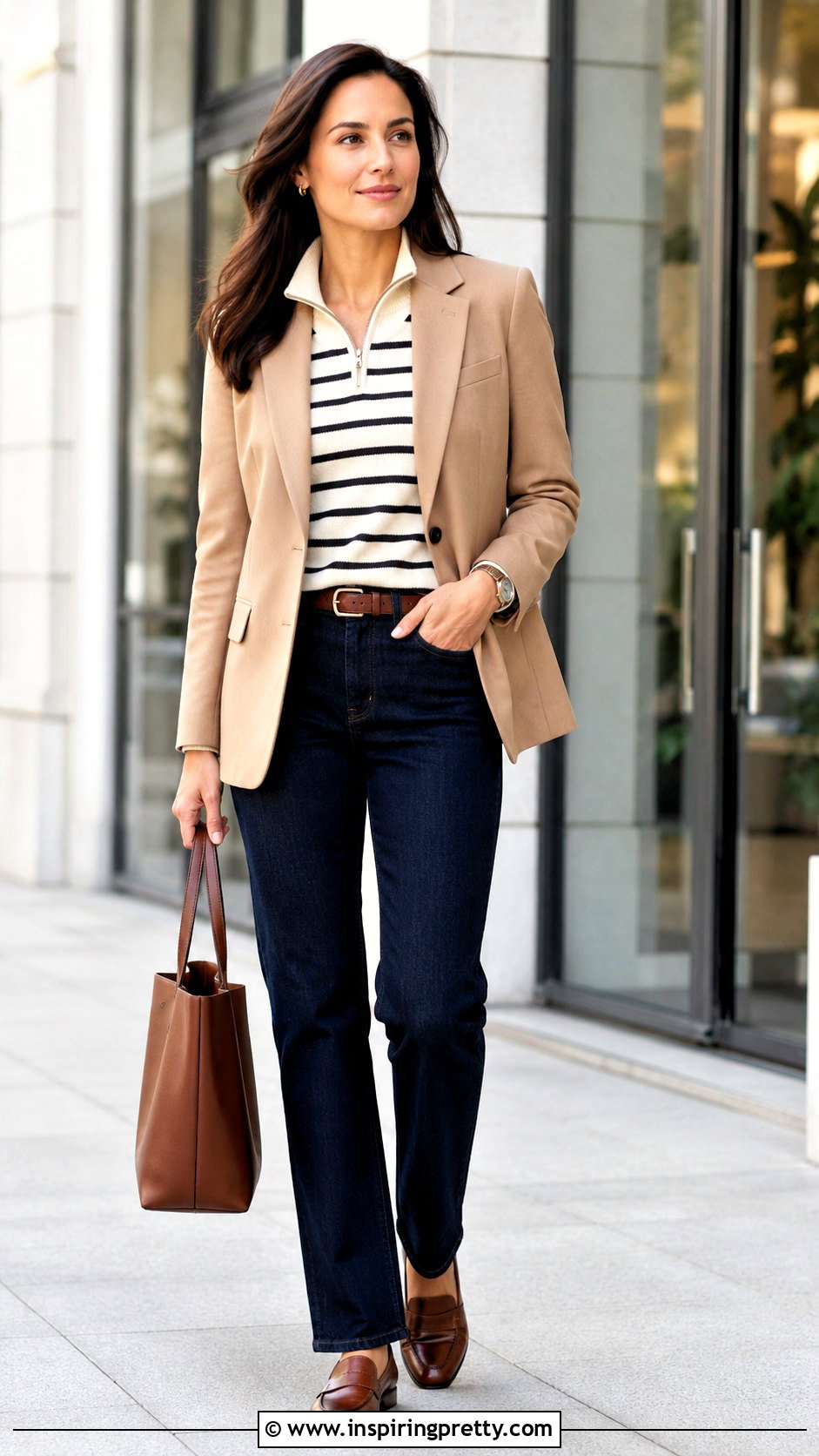 Striped Zipper Top With A Blazer And Jeans - 20 Striped Top With Zipper outfit ideas
