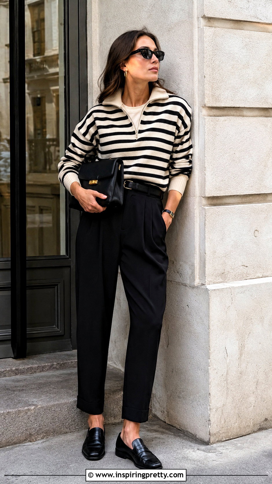 Striped Zipper Top With A Monochrome Outfit - 20 Striped Top With Zipper outfit ideas