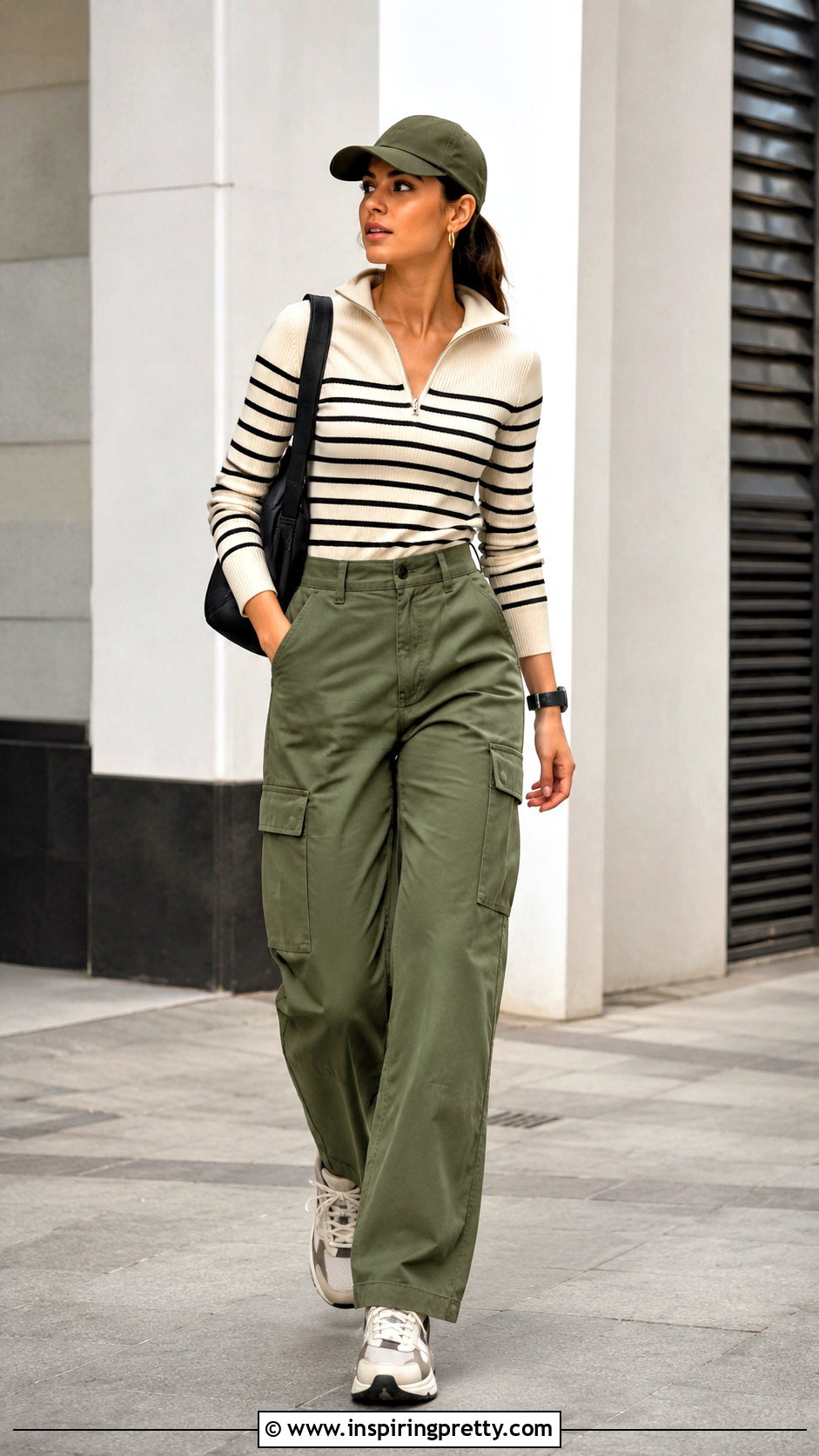 Striped Zipper Top With Cargo Pants - 20 Striped Top With Zipper outfit ideas