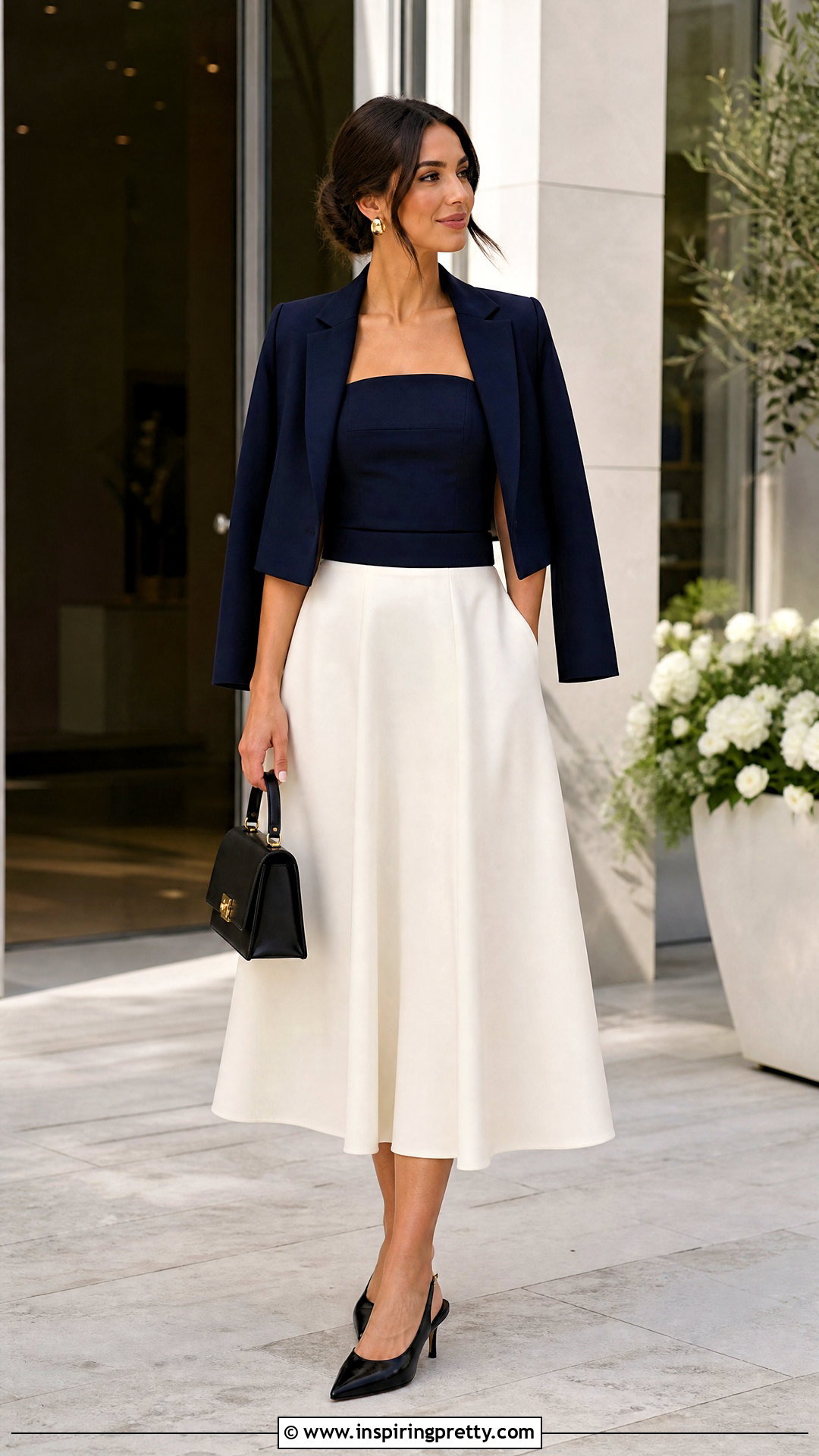 Structured Tube Top And A Line Midi Skirt Outfit - 50 tube top and skirt outfit ideas