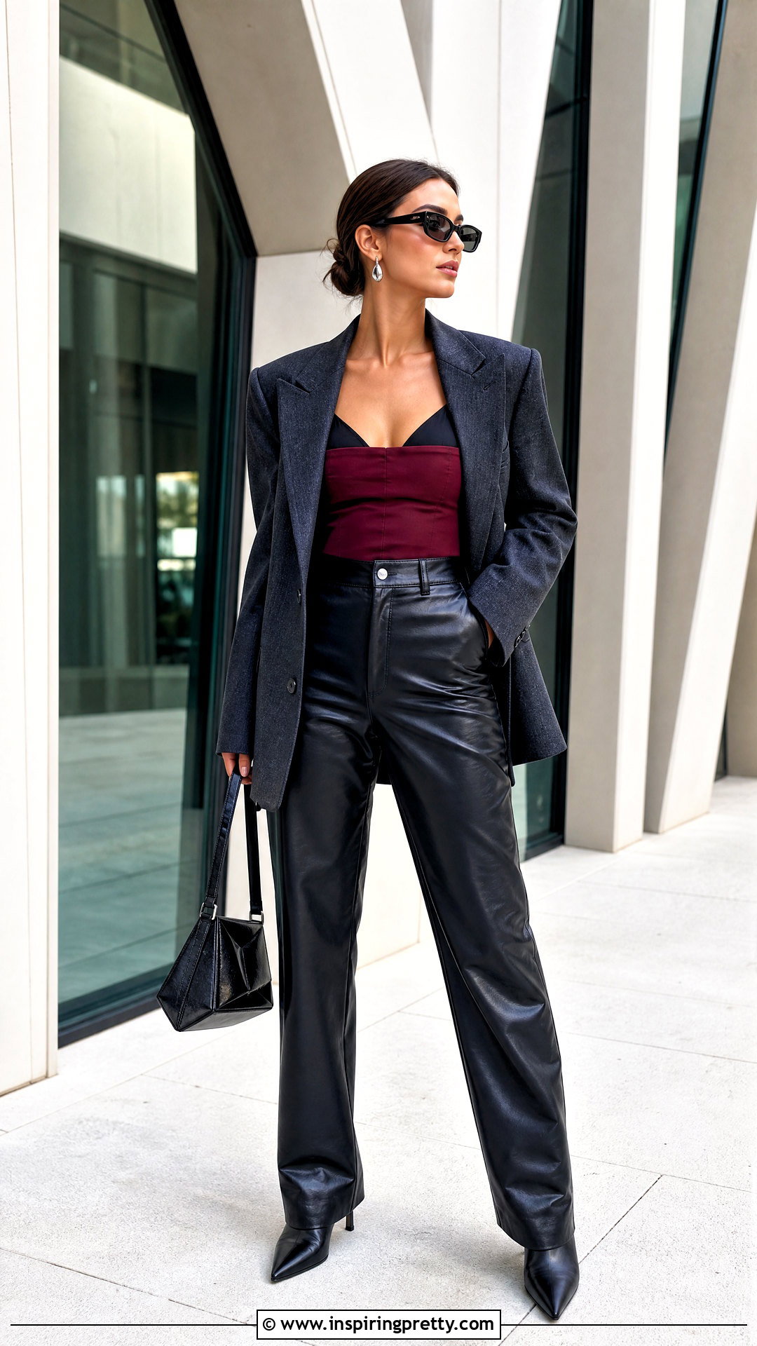 Structured Tube Top With Bralette And Leather Pants - 20 tube top with bralette underneath outfit ideas