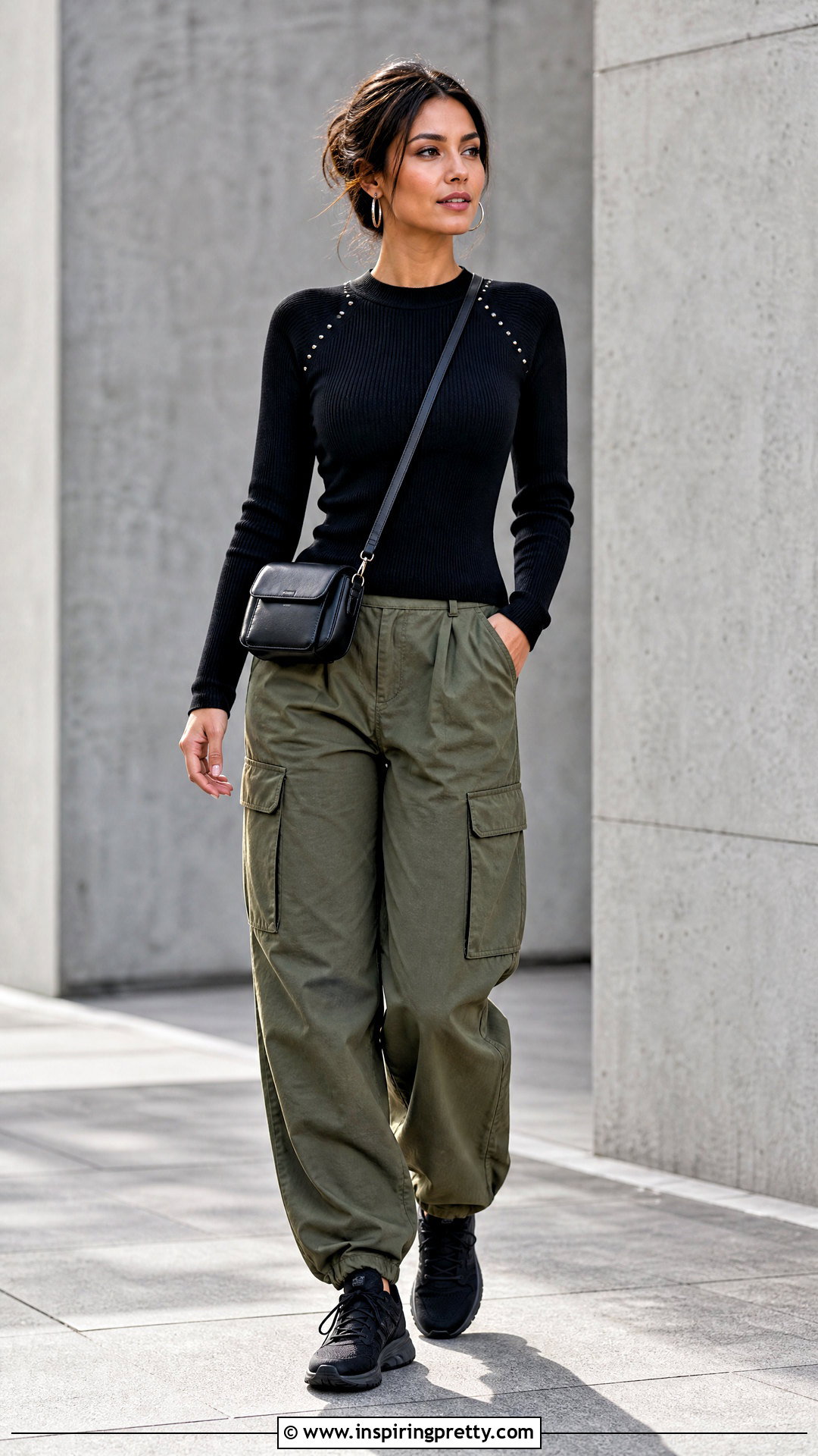 Studded Knit Top With Cargo Pants - 20 Embellished Casual Top outfit ideas