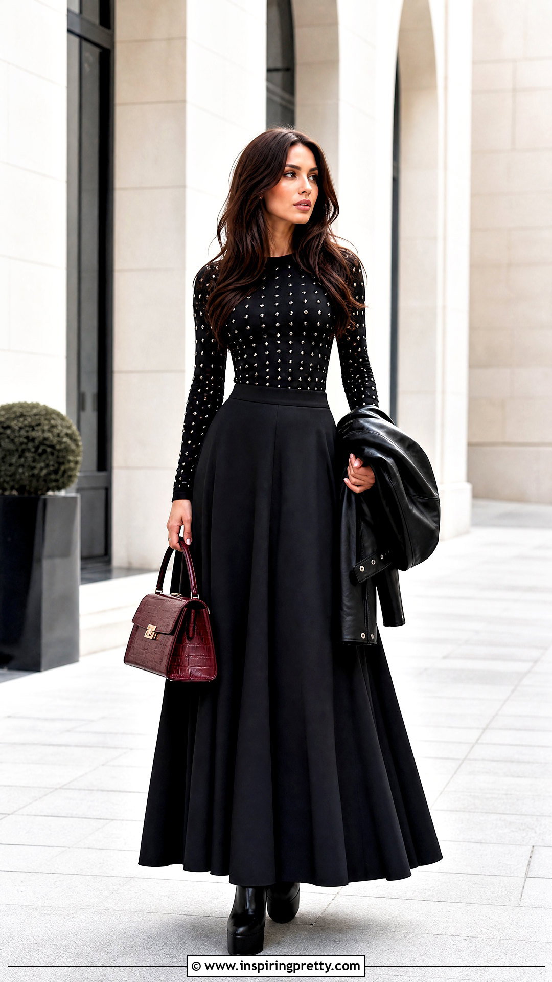 Studded Top With A Long Black Skirt - how to style studded tops (20 ways)