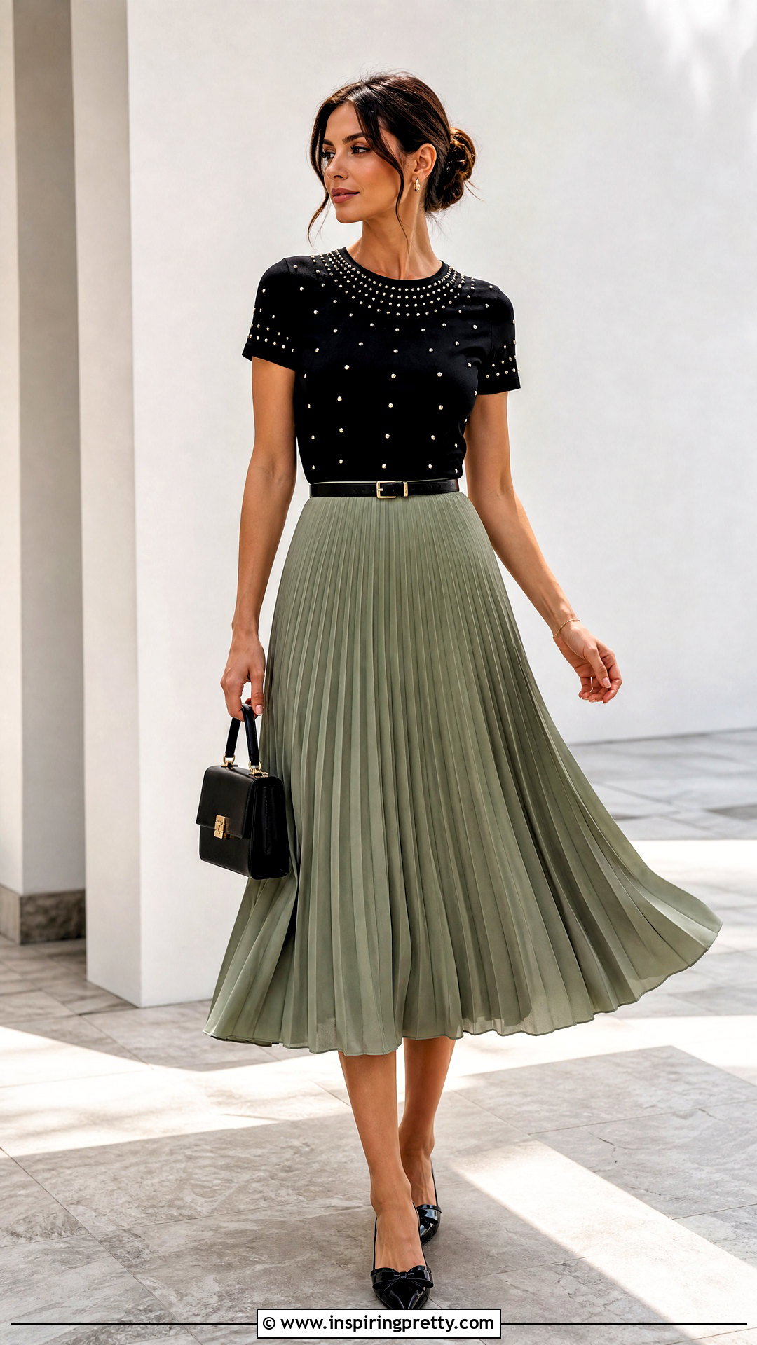 Studded Top With A Pleated Midi Skirt - how to style studded tops (20 ways)