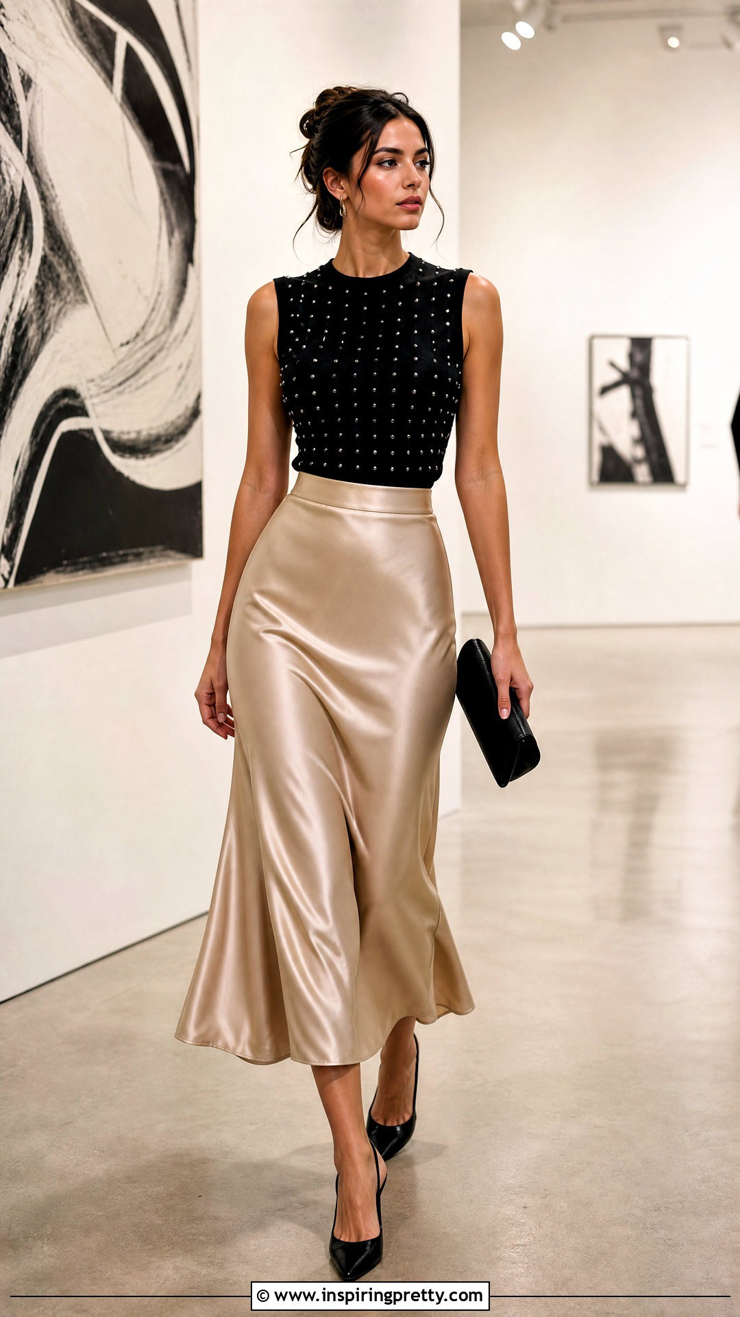 Studded Top With A Satin Midi Skirt - how to style studded tops (20 ways)