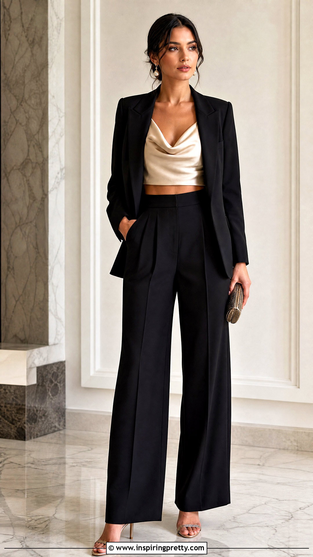Suit With Satin Crop Top Outfit - 25 Suits With Crop Tops outfit ideas