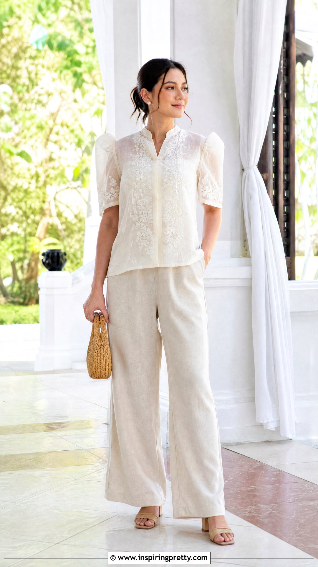 Summer Filipiniana Top With Linen Pants - 50 filipiniana top and pants