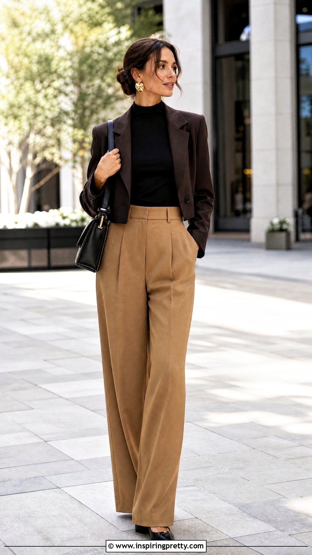 Sunday Mock Neck Top And Wide Leg Trousers Outfit - 50 sunday top outfit ideas