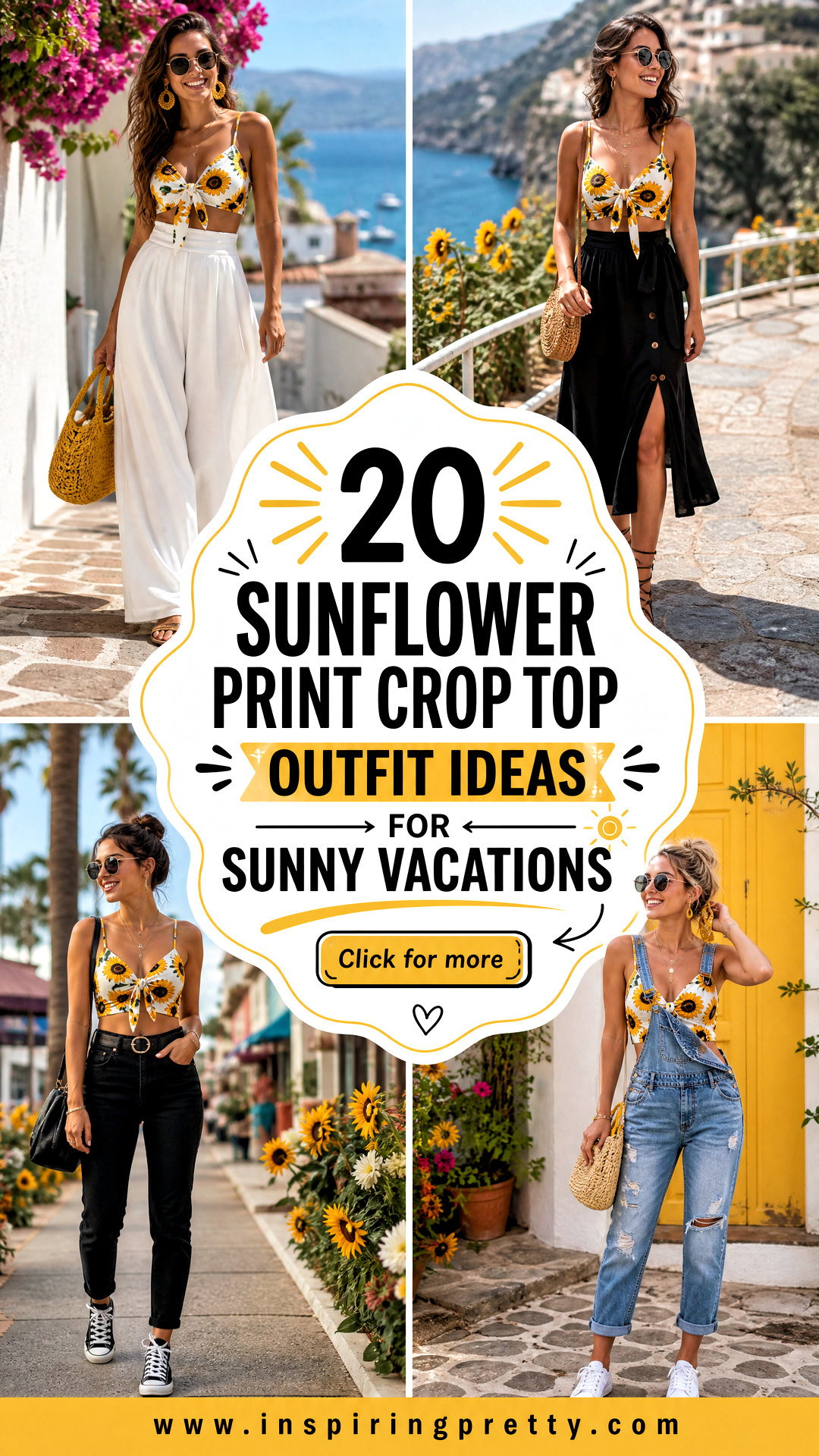 20 Sunflower Print Crop Top Outfit Ideas for Sunny Vacations - 20 Sunflower Print Crop Top Outfit Ideas for Sunny Vacations