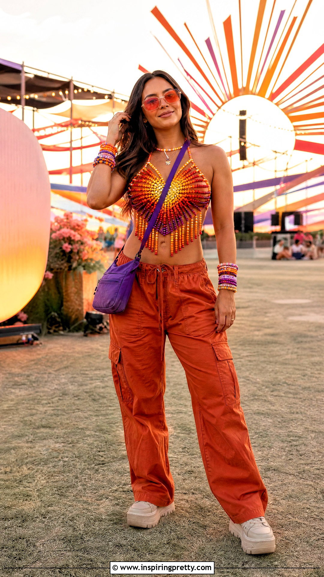 Sunset Kandi Top With Orange Cargo Pants - 50 kandi top outfit ideas