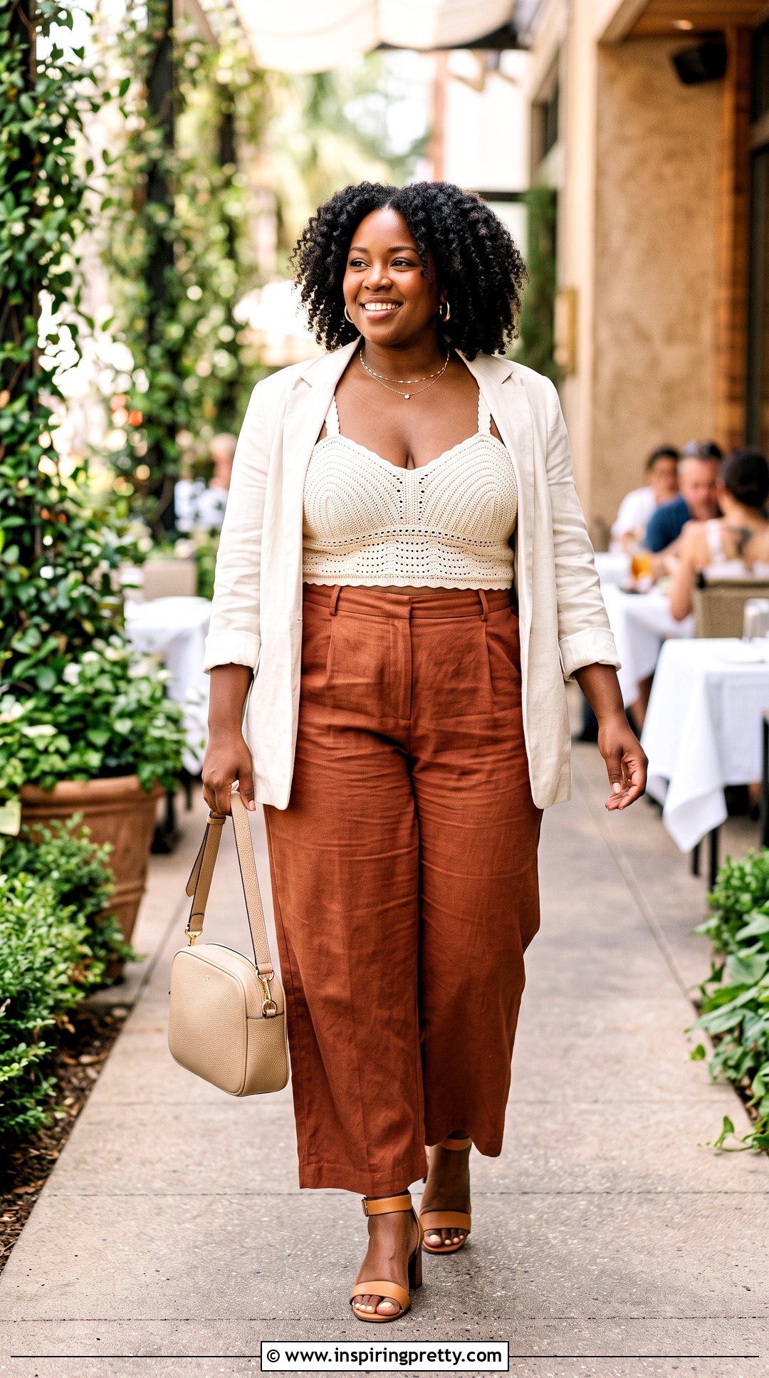 Supportive Crochet Bra Top With Wide Leg Pants - 50 crochet bra top outfit ideas