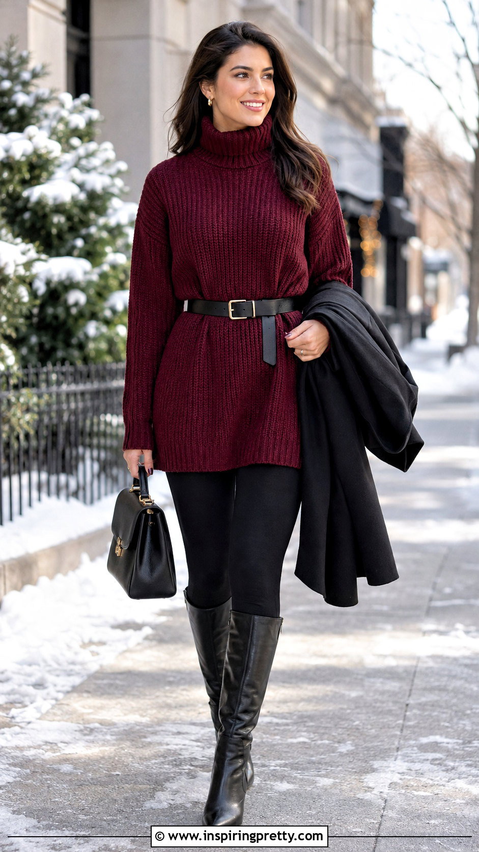 Sweater Belted Tunic Top With Tall Boots - 25 Belted Tunic Top outfit ideas