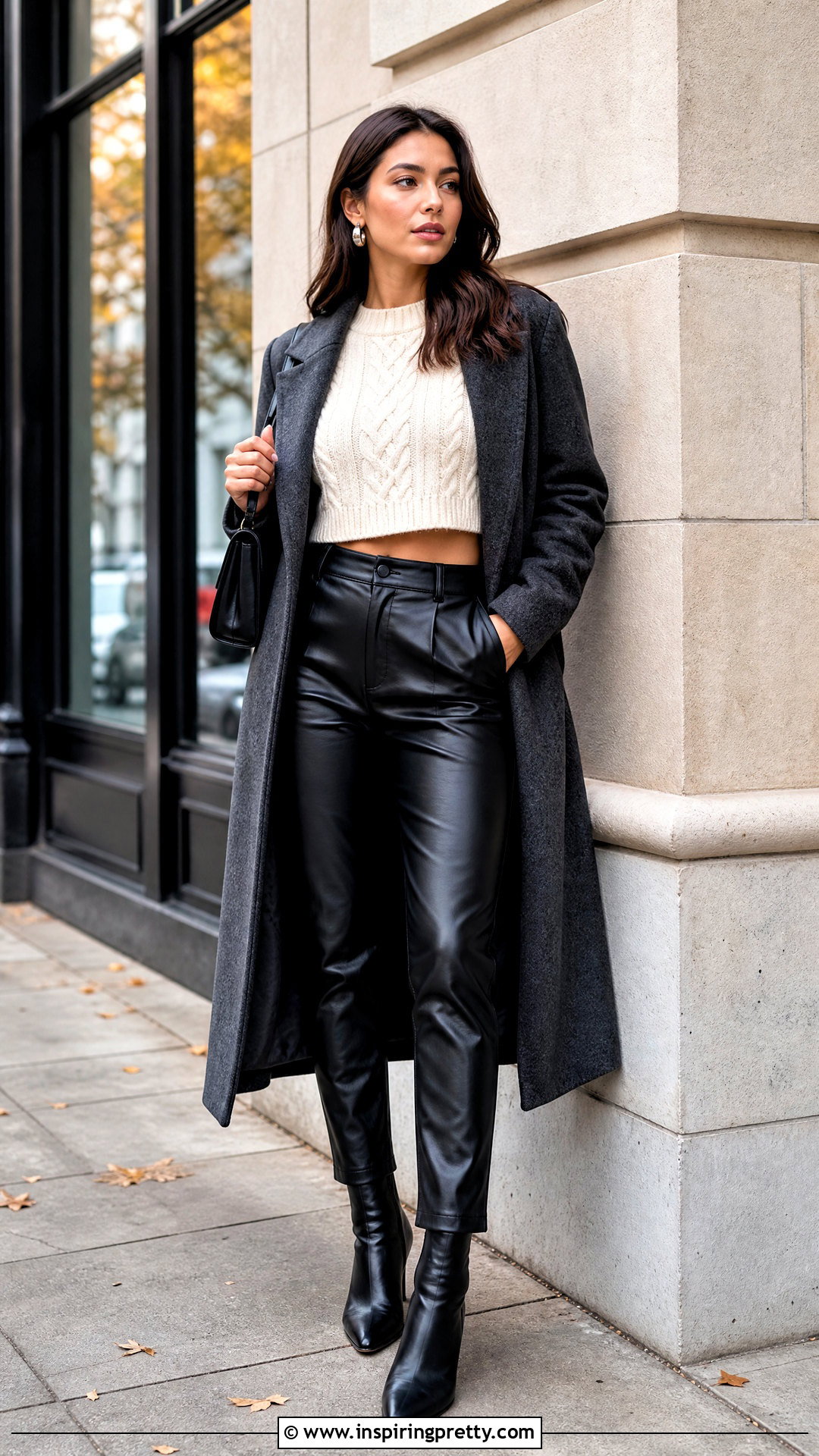 Sweater Crop Top With Faux Leather Pants - 20 Pics Of Crop Tops outfit ideas