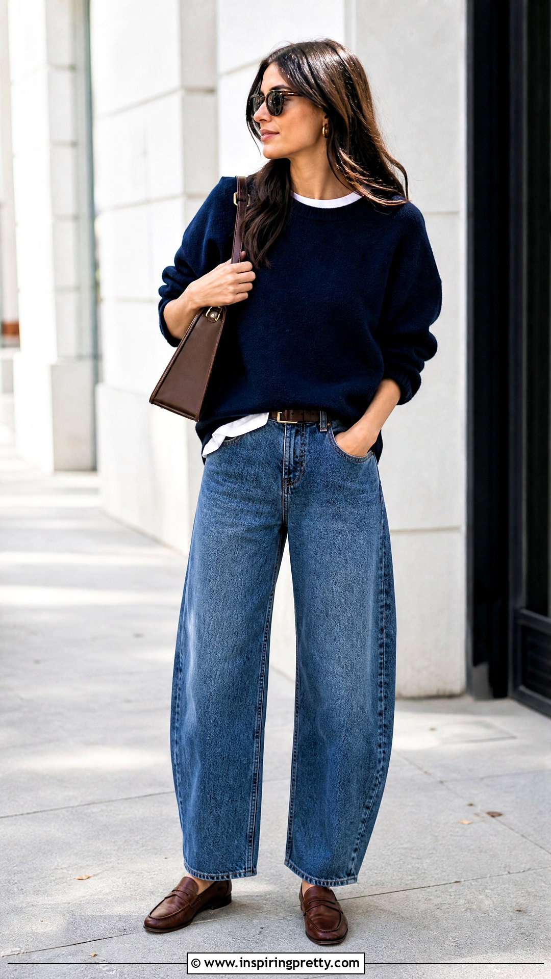 Sweater Over White Tee Layered Outfit - 50 layered tops outfit ideas