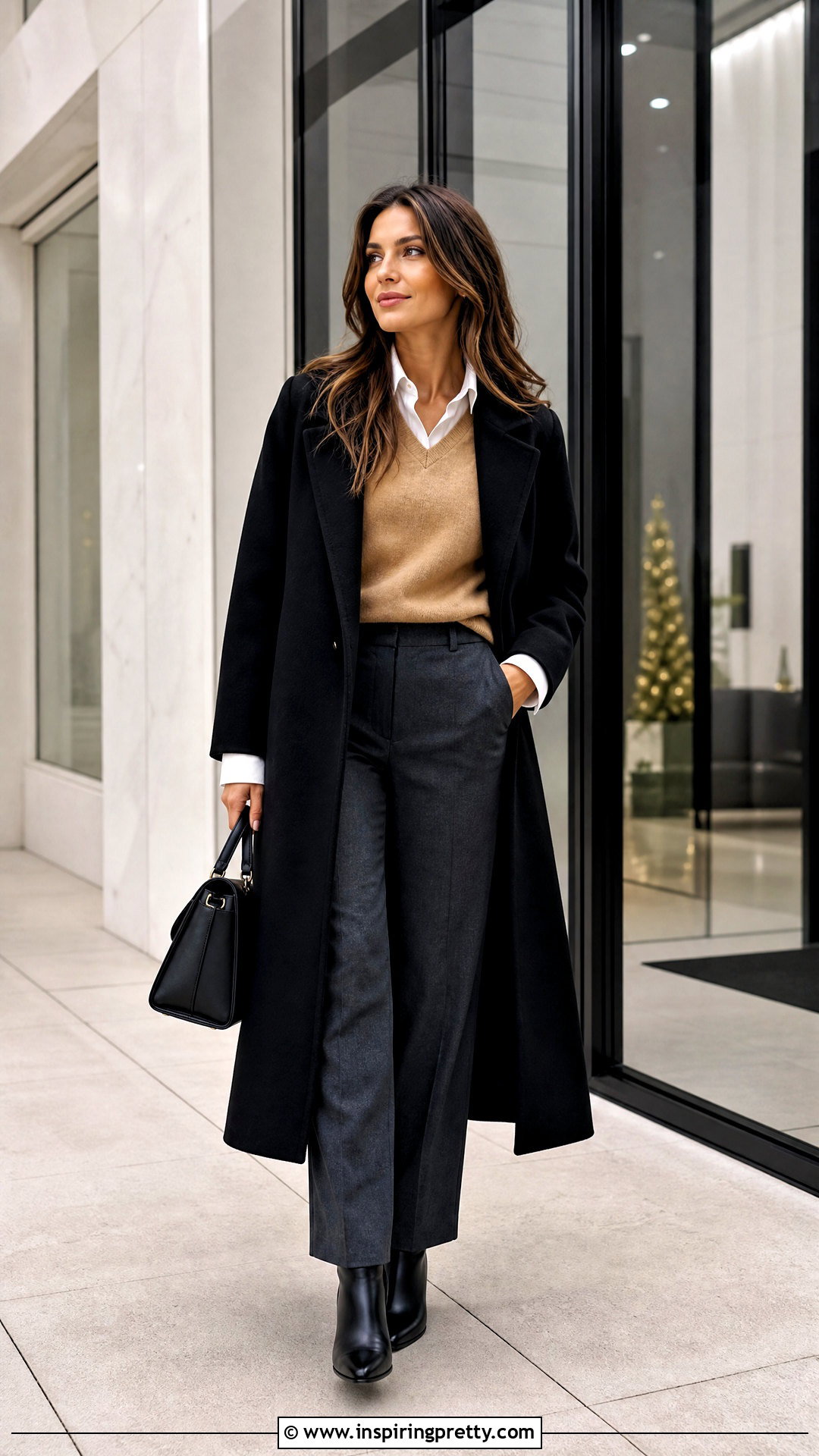Sweater Tank Top Over A Blouse With A Wool Coat - 50 sweater tank top outfit ideas