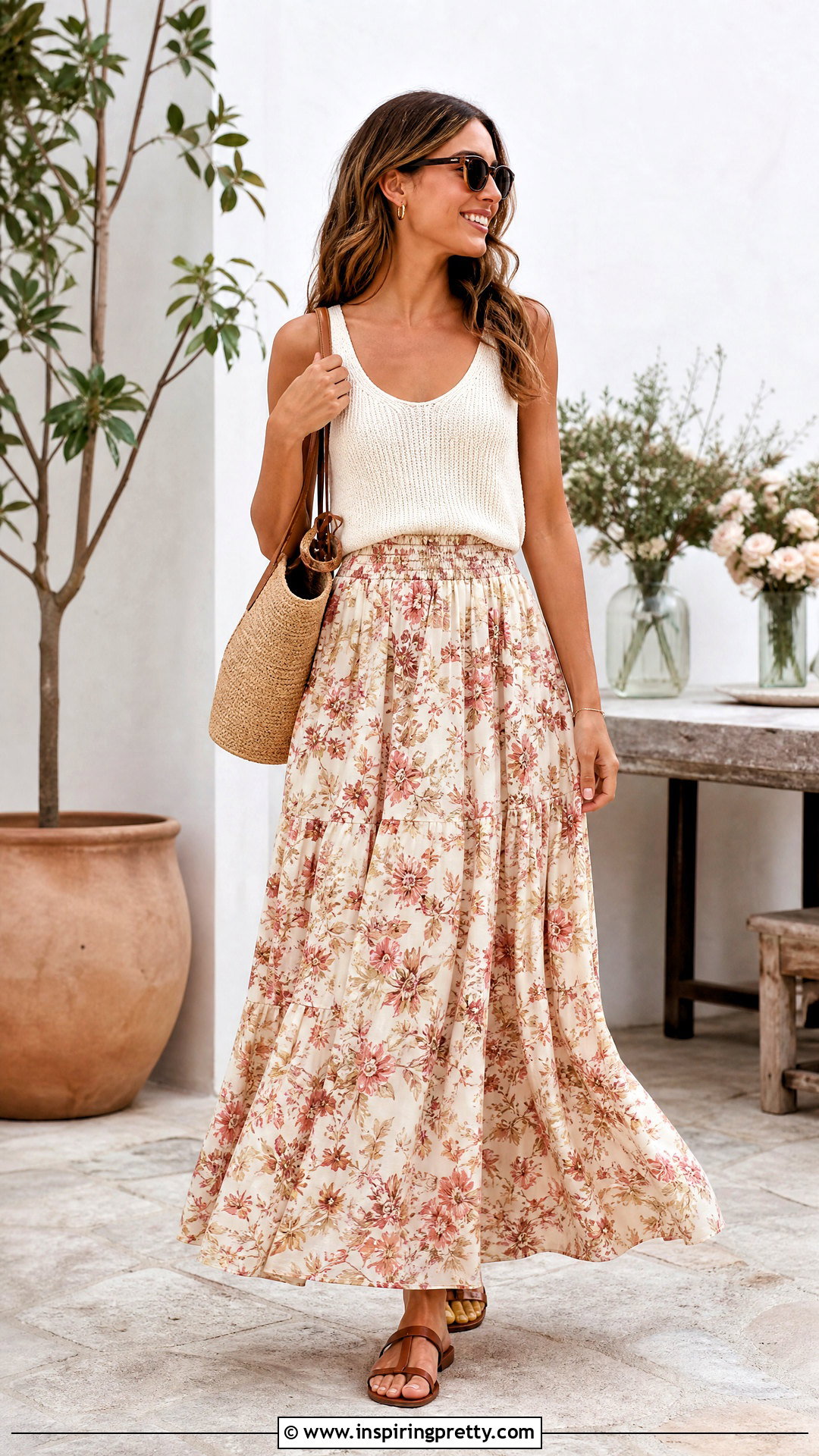 Sweater Tank Top With Flowy Maxi Skirt - 50 sweater tank top outfit ideas