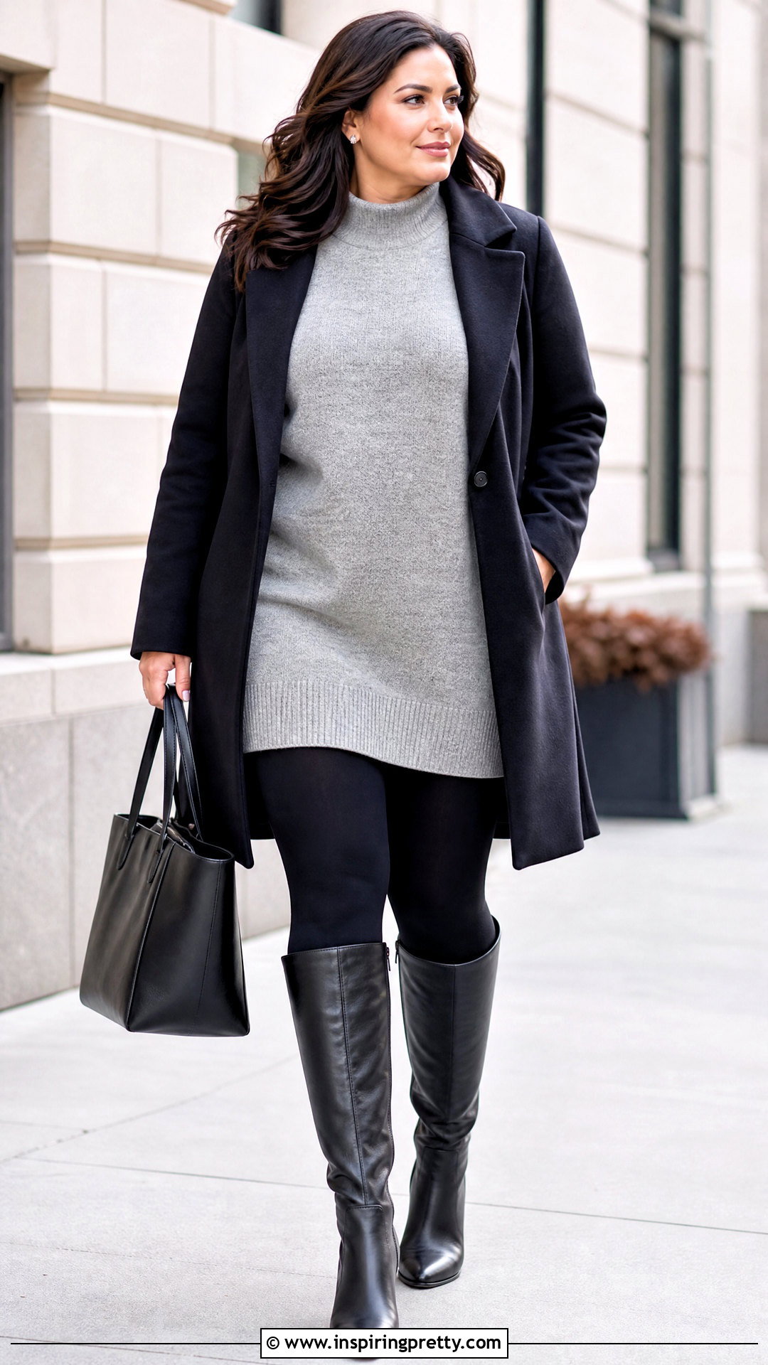 Sweater Tunic With Black Leggings - 50 stylish tunic tops outfit ideas
