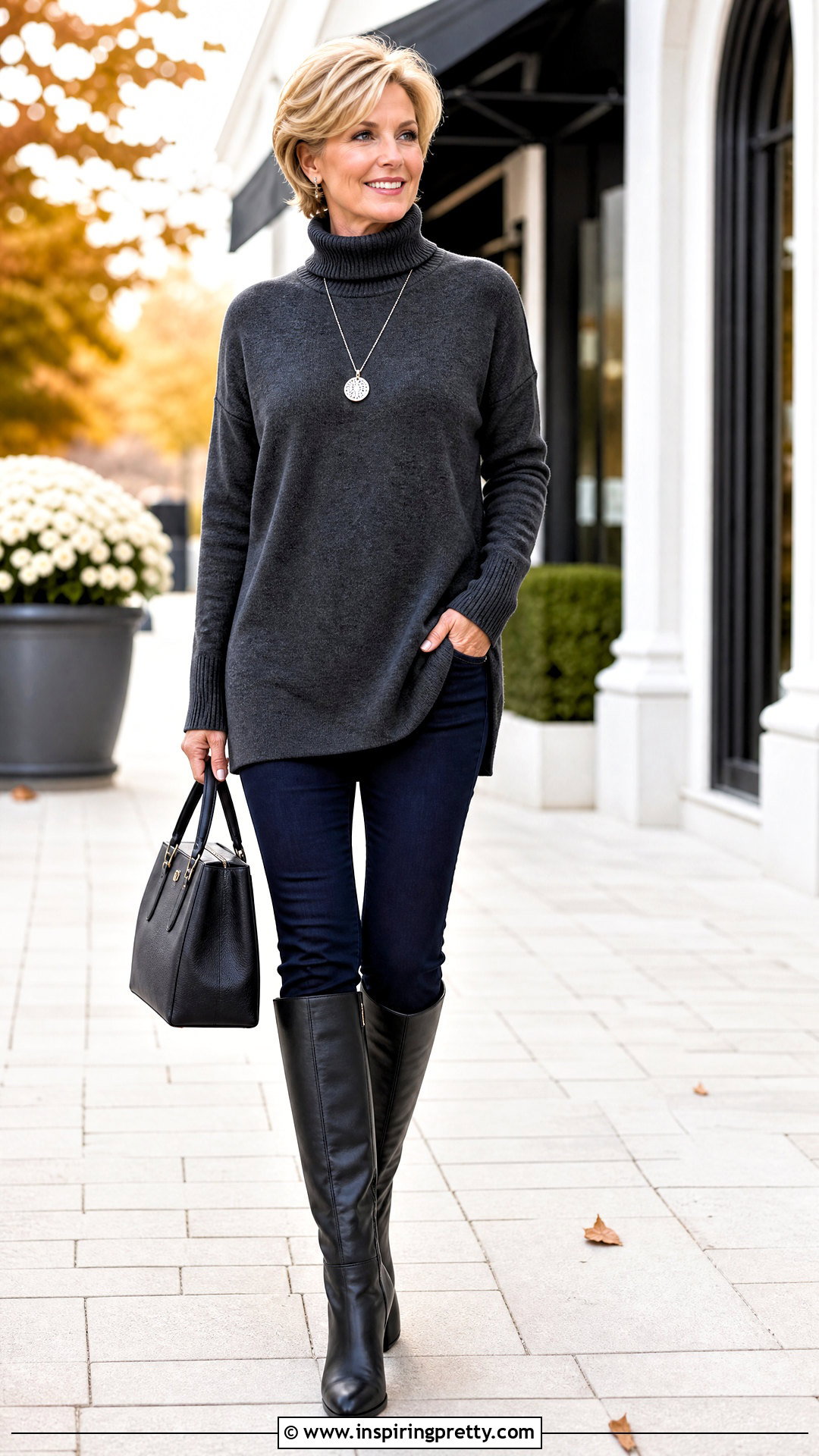 Sweater Tunic With Skinny Jeans And Knee High Boots - 20 pants to wear with tunic tops outfit ideas