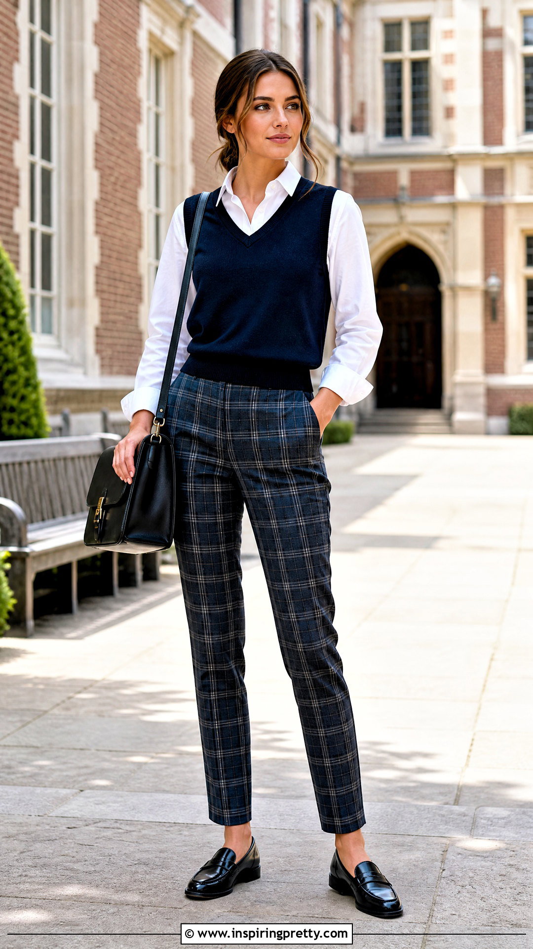 Sweater Vest And Button Down With Plaid Pants - What Top To Wear With Plaid Pants (20 Ways)