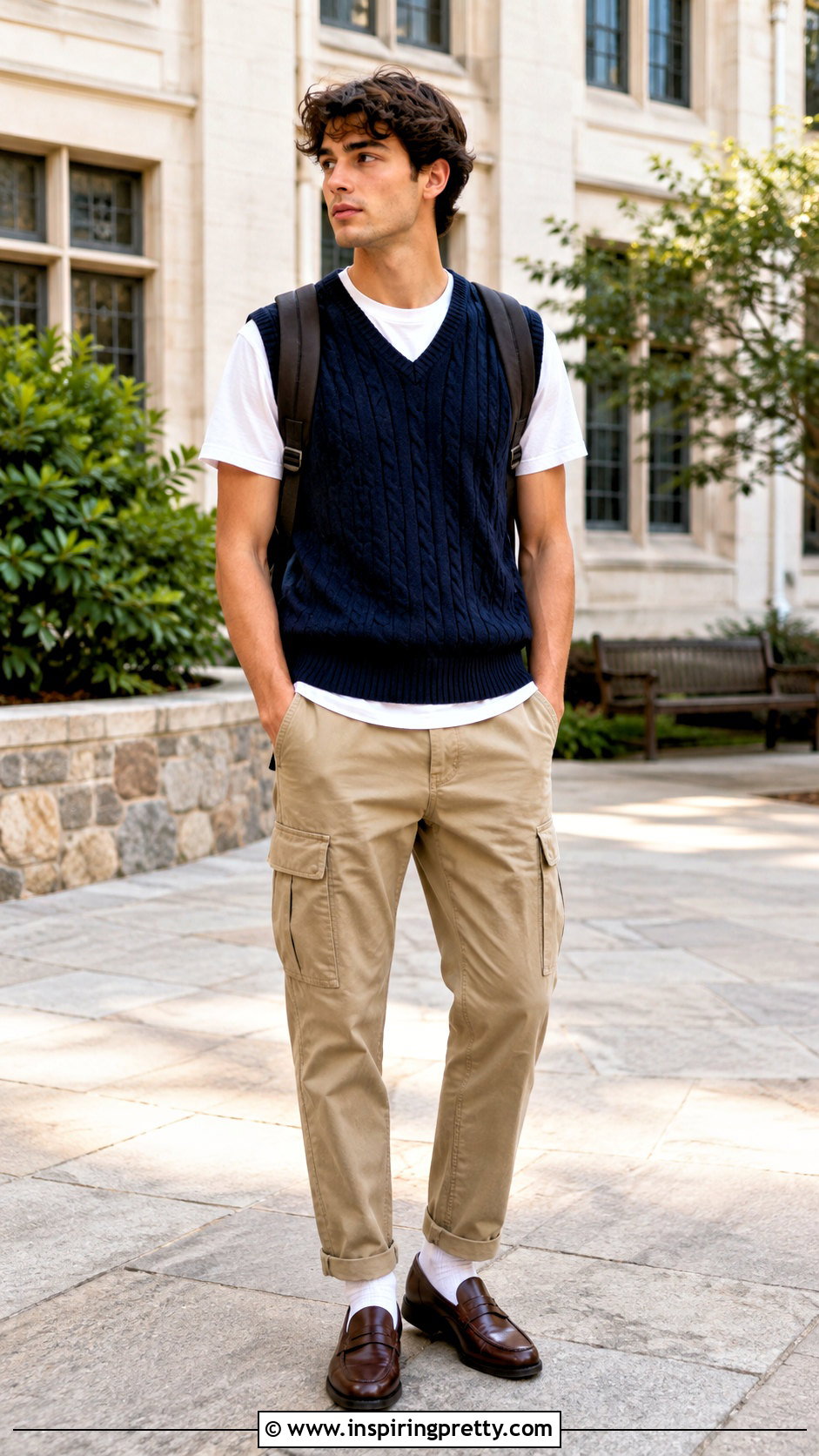 Sweater Vest And Tee With Cargo Pants - 25 cute tops to wear with cargo pants