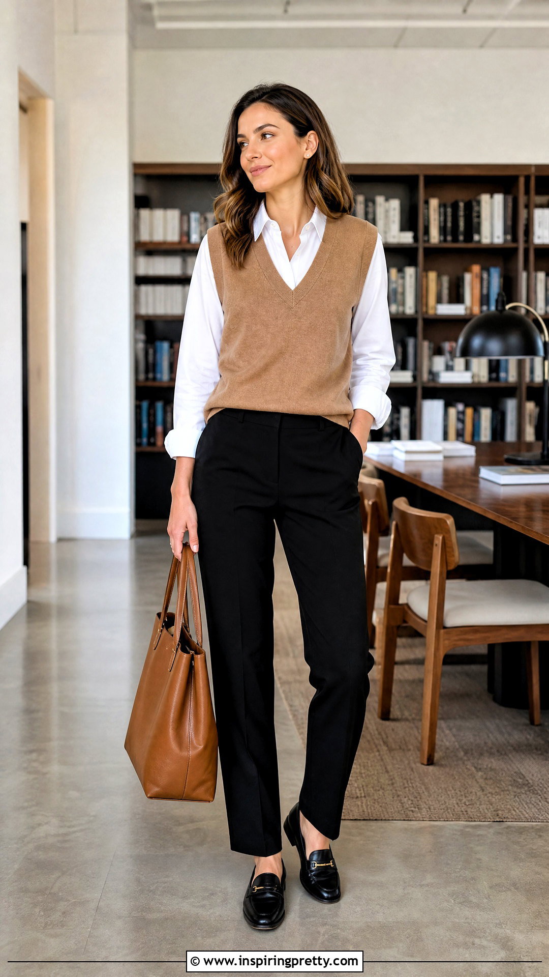 Sweater Vest Office Top With a Button Down Shirt - 50 office tops blouses work wear ideas