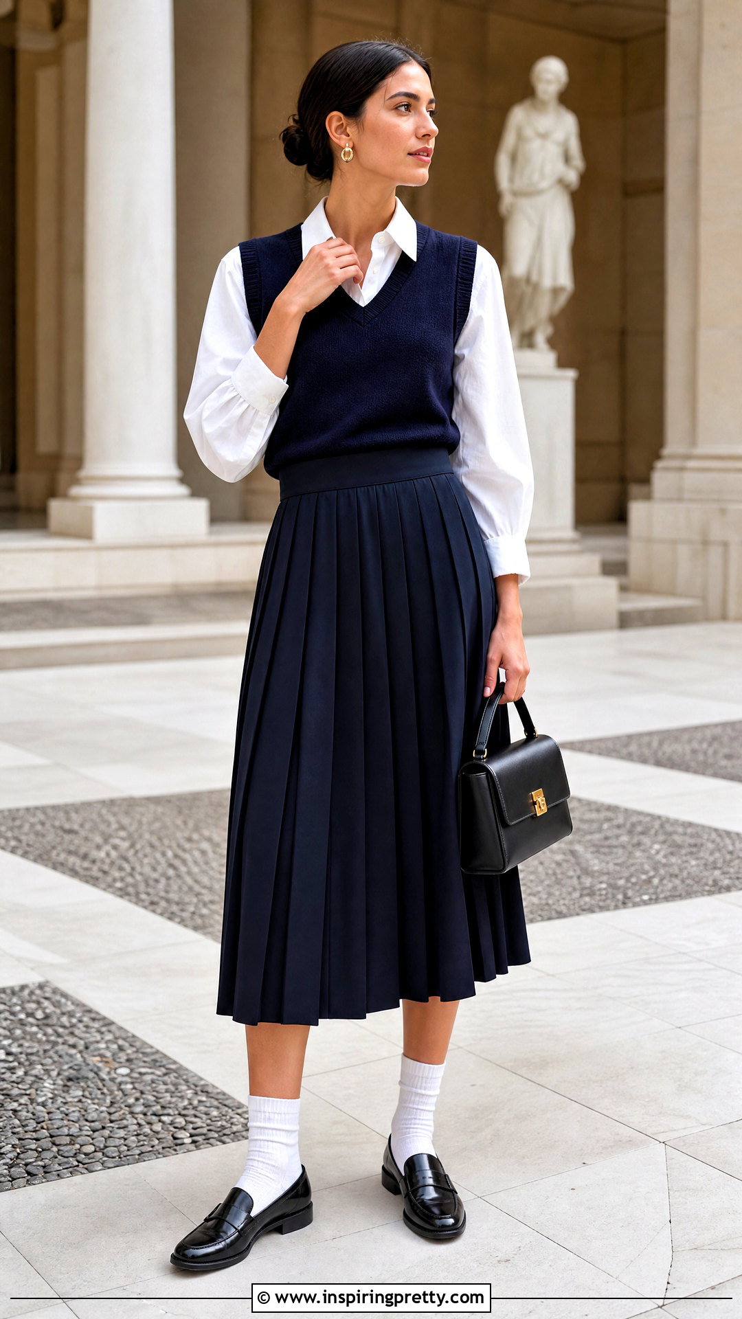 Sweater Vest Over A Shirt With A Midi Skirt - 50 trendy fashion tops outfit ideas