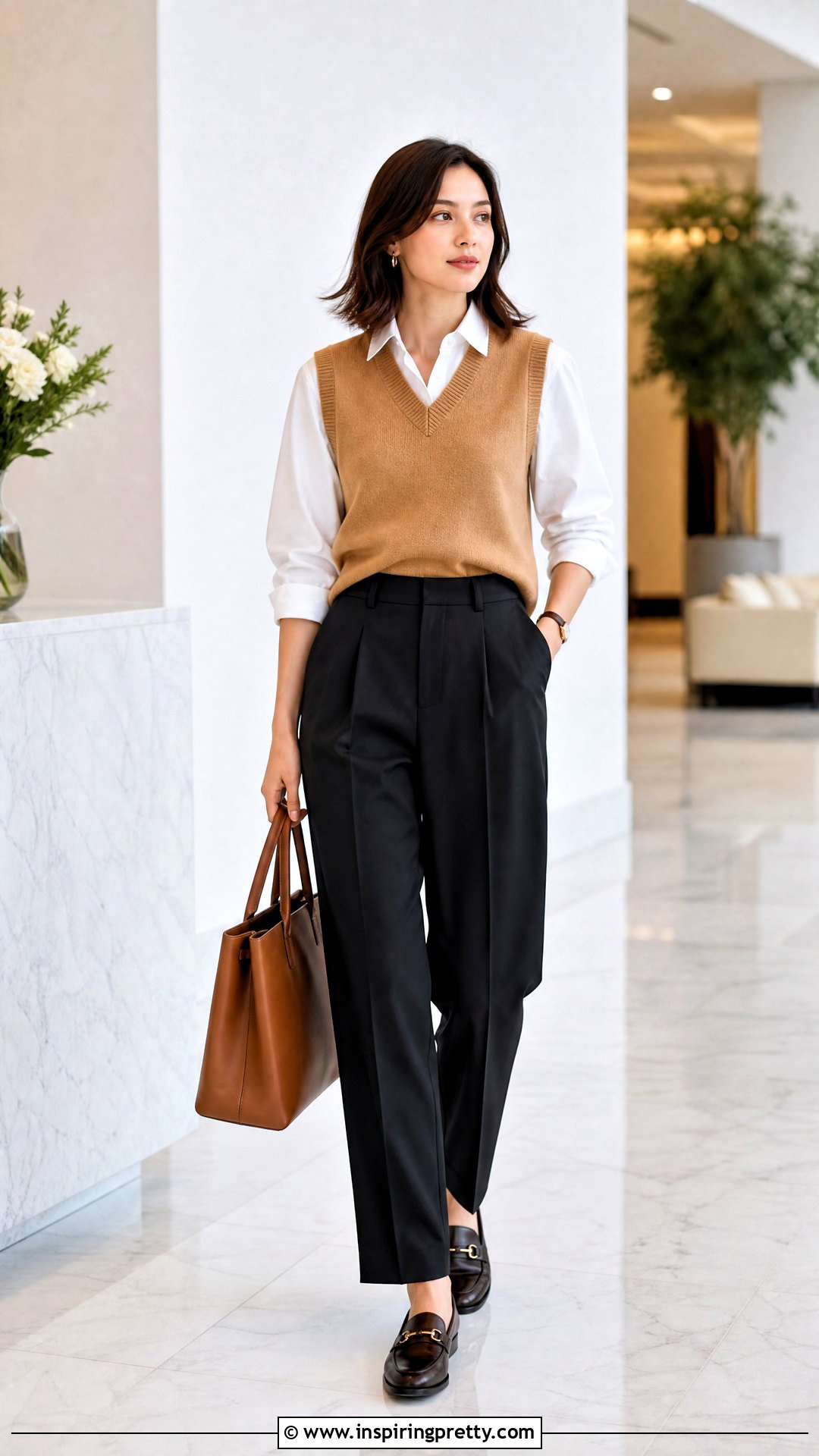 Sweater Vest Over White Poplin Shirt Outfit - 50 layered tops outfits