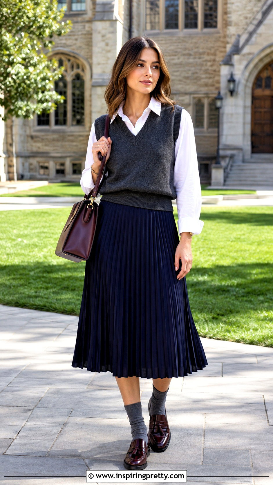 Sweater Vest Shirt And Pleated Skirt Layering Outfit - 50 top layering ideas