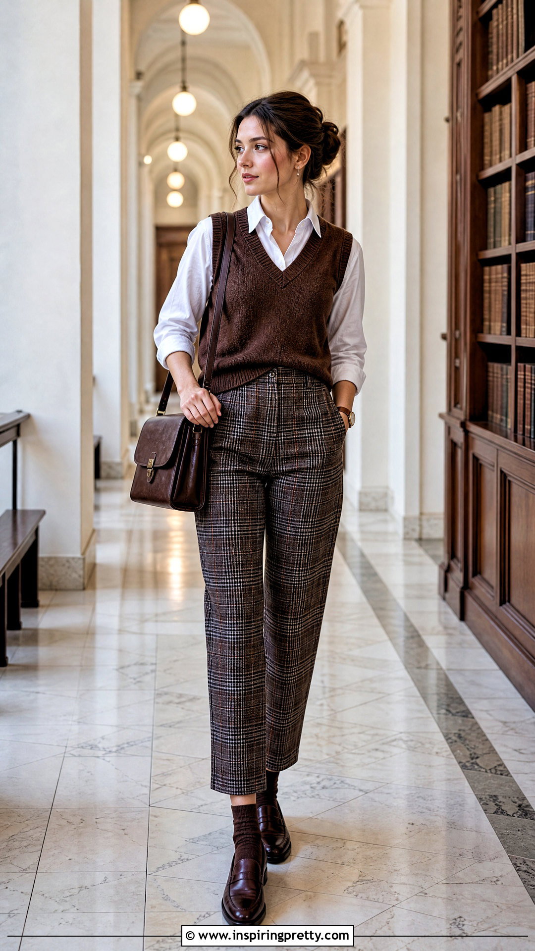 Sweater Vest Top With Plaid Trousers - 50 cute tops aesthetic ideas