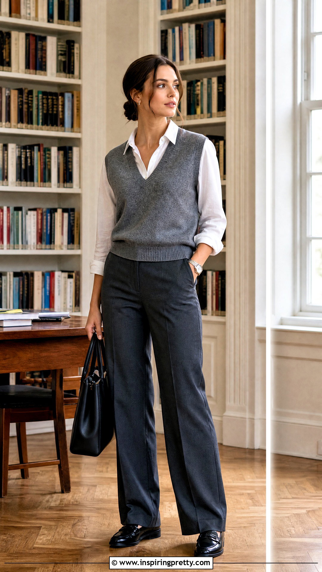 Sweater Vest With A Button Down Shirt And Trousers - 50 trending tops outfit ideas