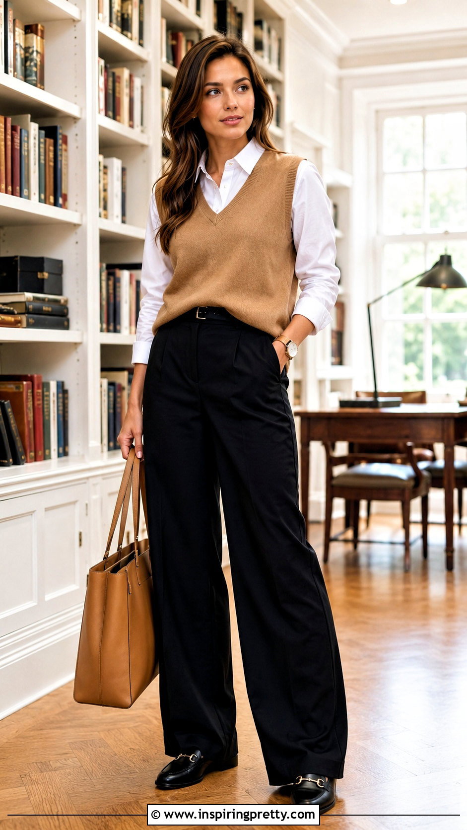 Sweater Vest With White Shirt And Trousers - 50 simple tops for women
