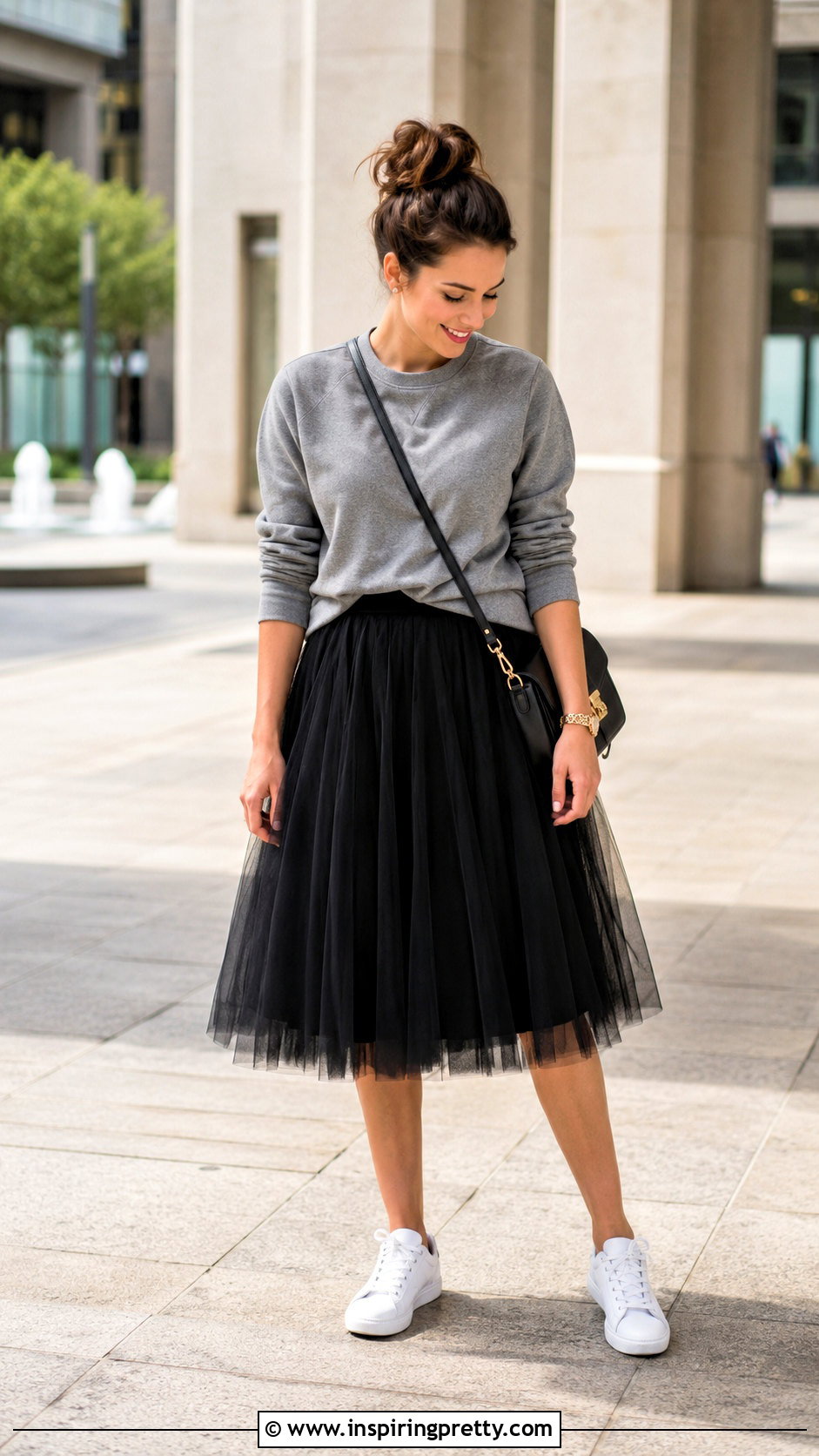 Sweatshirt And Tulle Midi Skirt Outfit - 50 tops and skirts outfit ideas