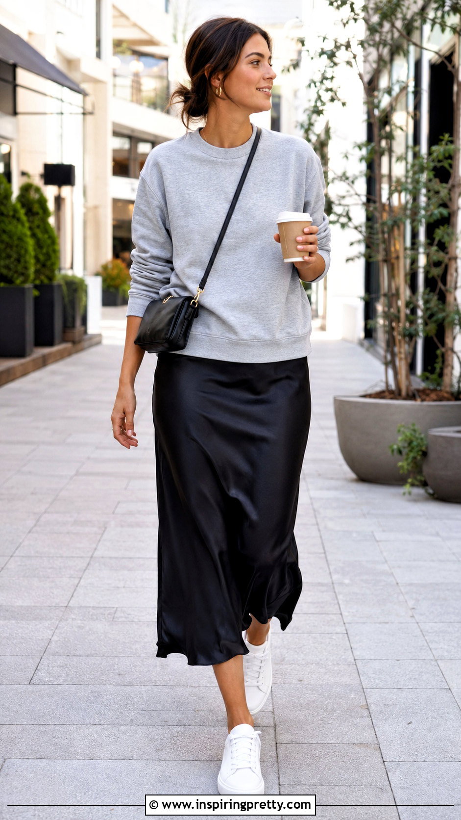 Sweatshirt With Satin Midi Skirt - 50 Women Tops Outfit ideas