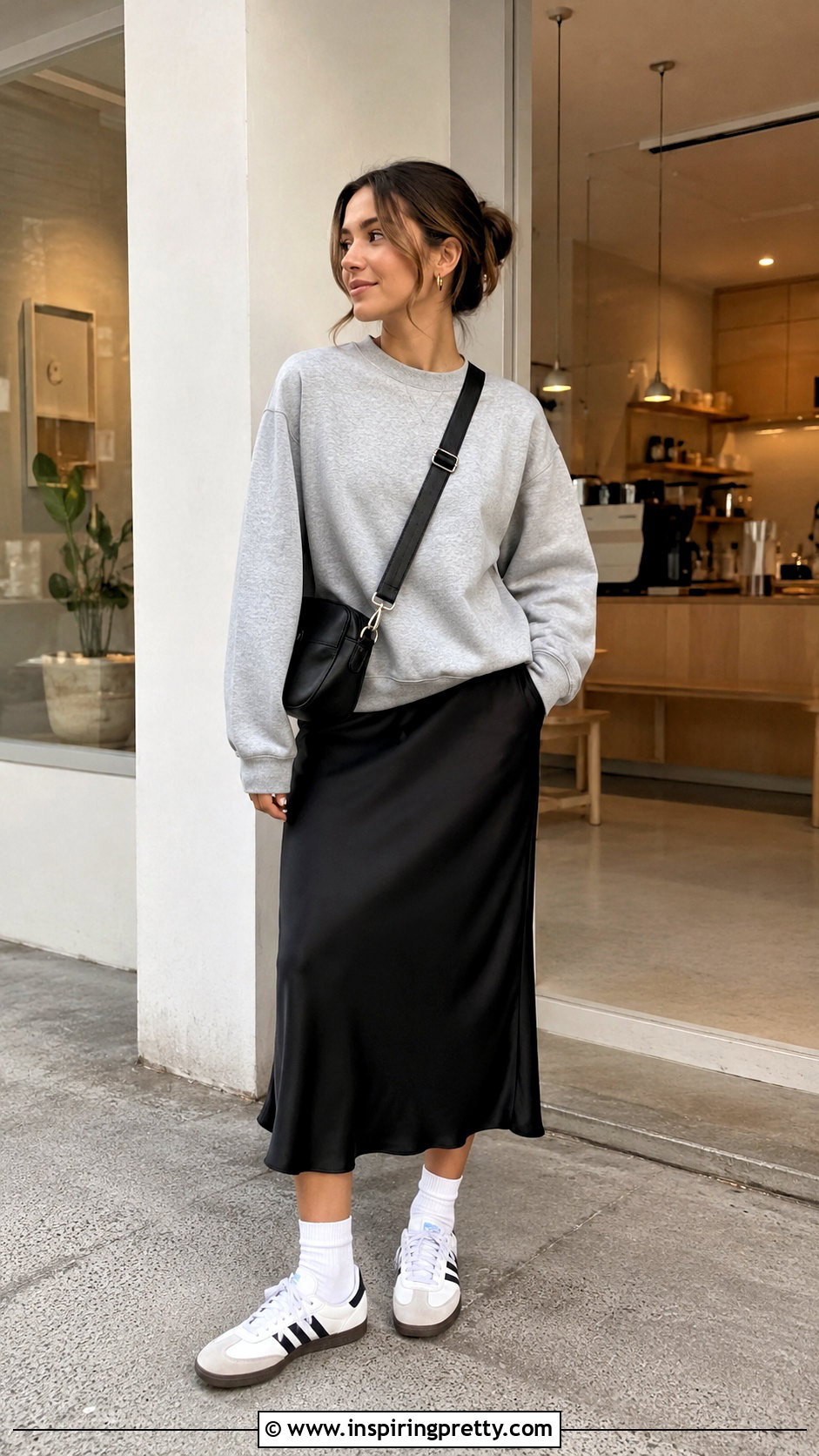 Sweatshirt With Slip Skirt And Retro Sneakers - 20 top to wear with slip skirts