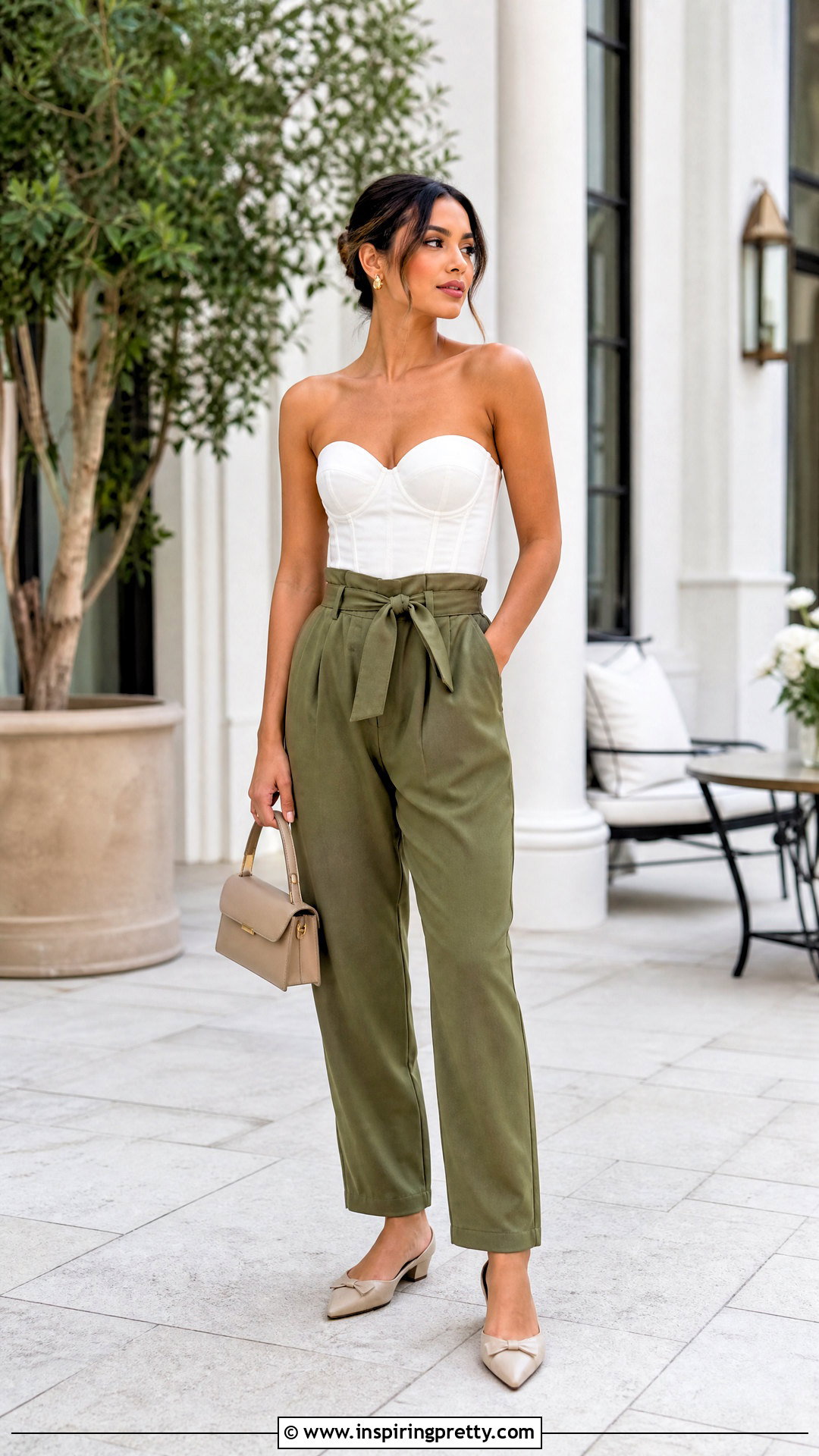 Sweetheart Corset Top With Paperbag Trousers - 50 corset top and trousers outfit ideas