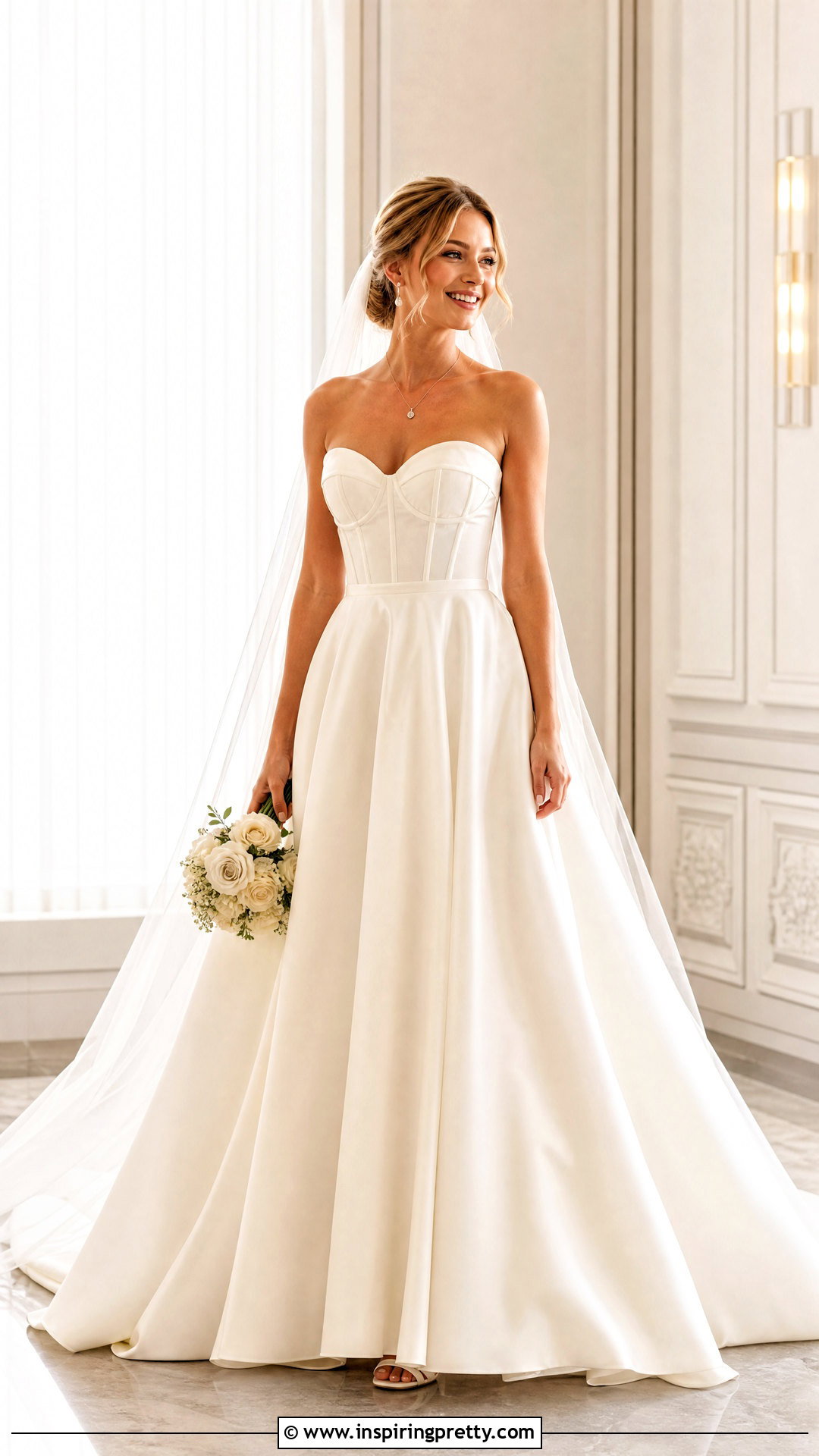 Sweetheart Corset Wedding Dress With Cathedral Veil - 50 wedding dress corset top outfit ideas