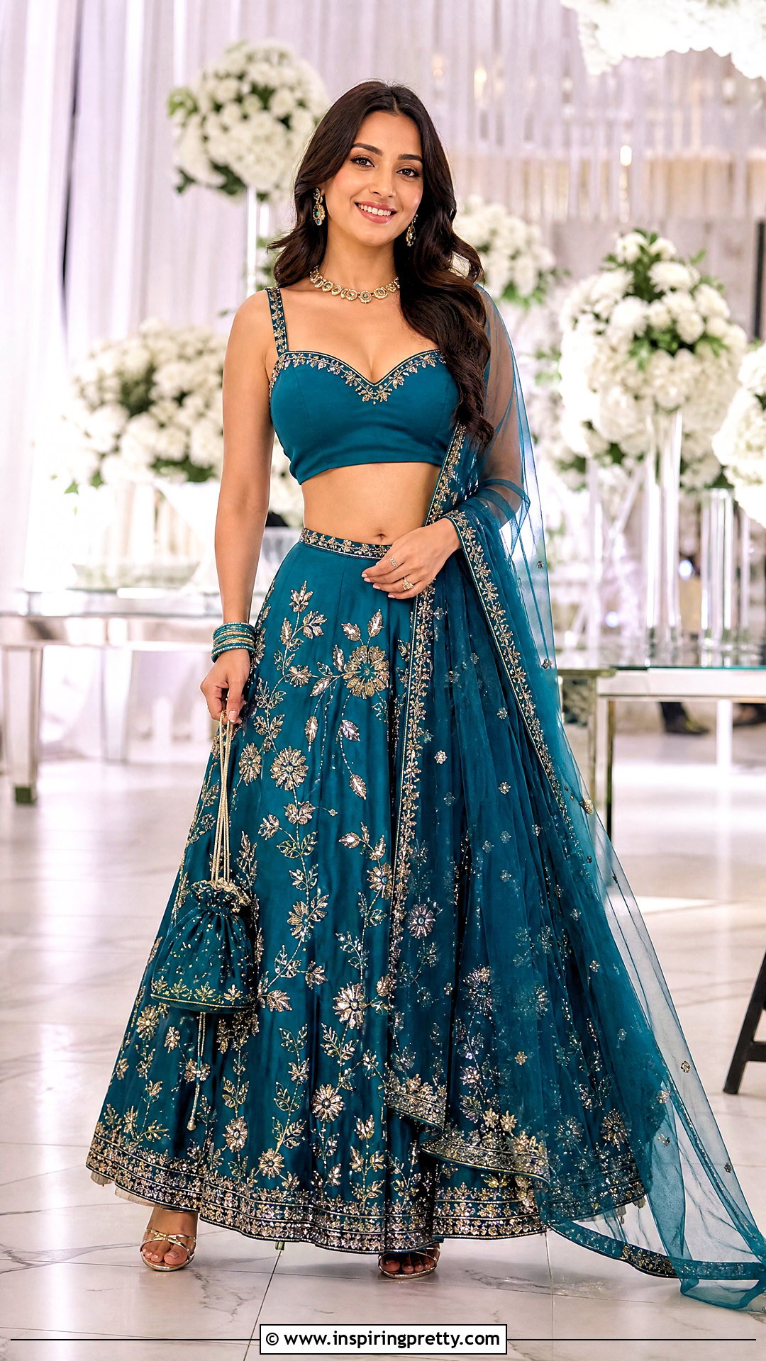 Sweetheart Crop Top Blouse With Embroidered Lehenga - 50 latest crop top blouse designs