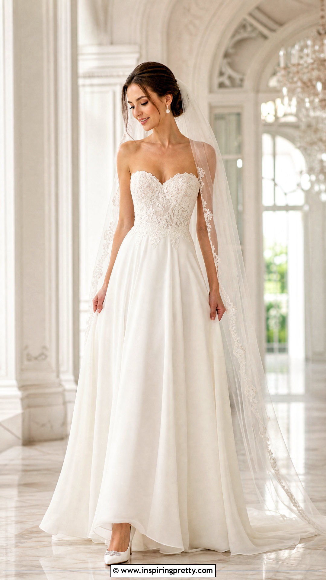 Sweetheart Lace Top Chiffon Wedding Dress - 25 lace top flowy bottom wedding dress outfit ideas