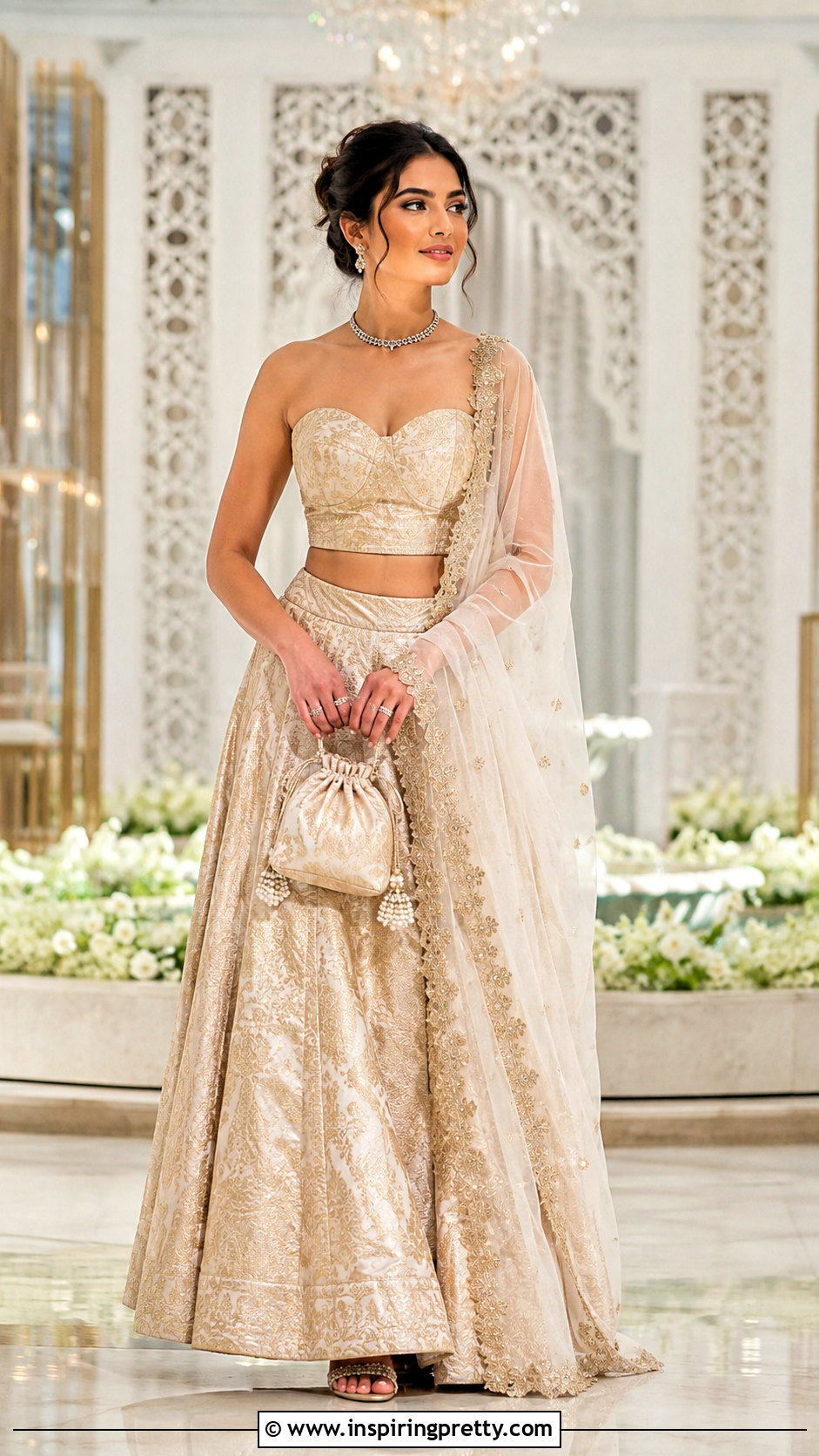 Sweetheart Neck Crop Top With Lehenga - 50 traditional crop top designs