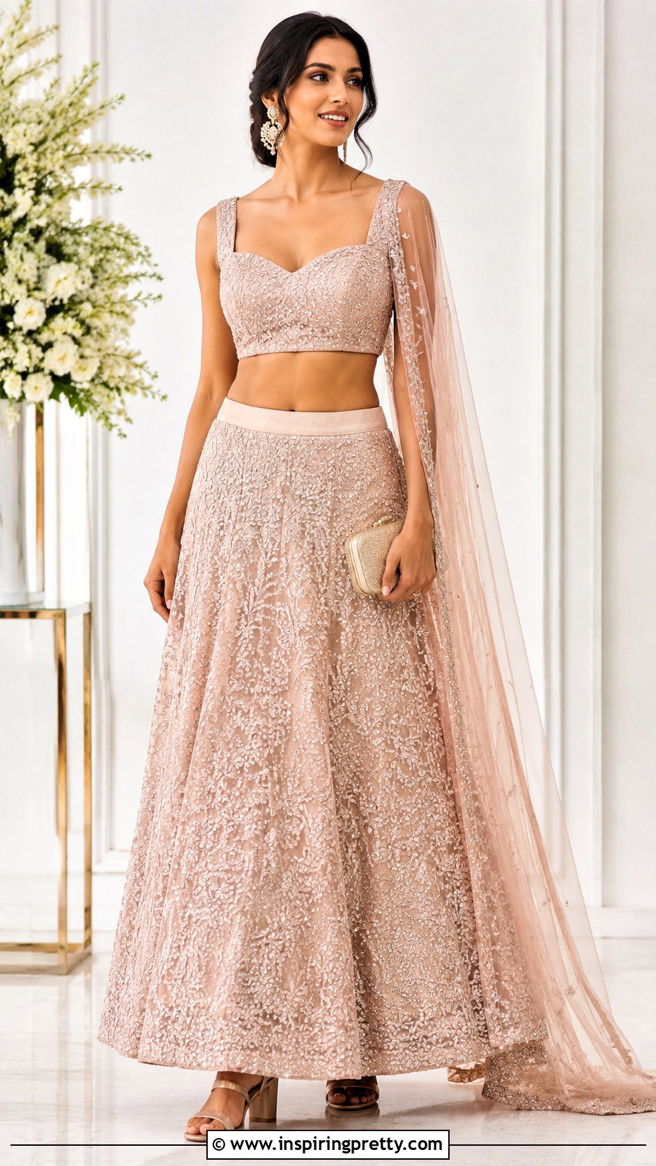 Sweetheart Neck Lehenga Crop Top Outfit - 50 party wear lehenga crop tops outfit ideas