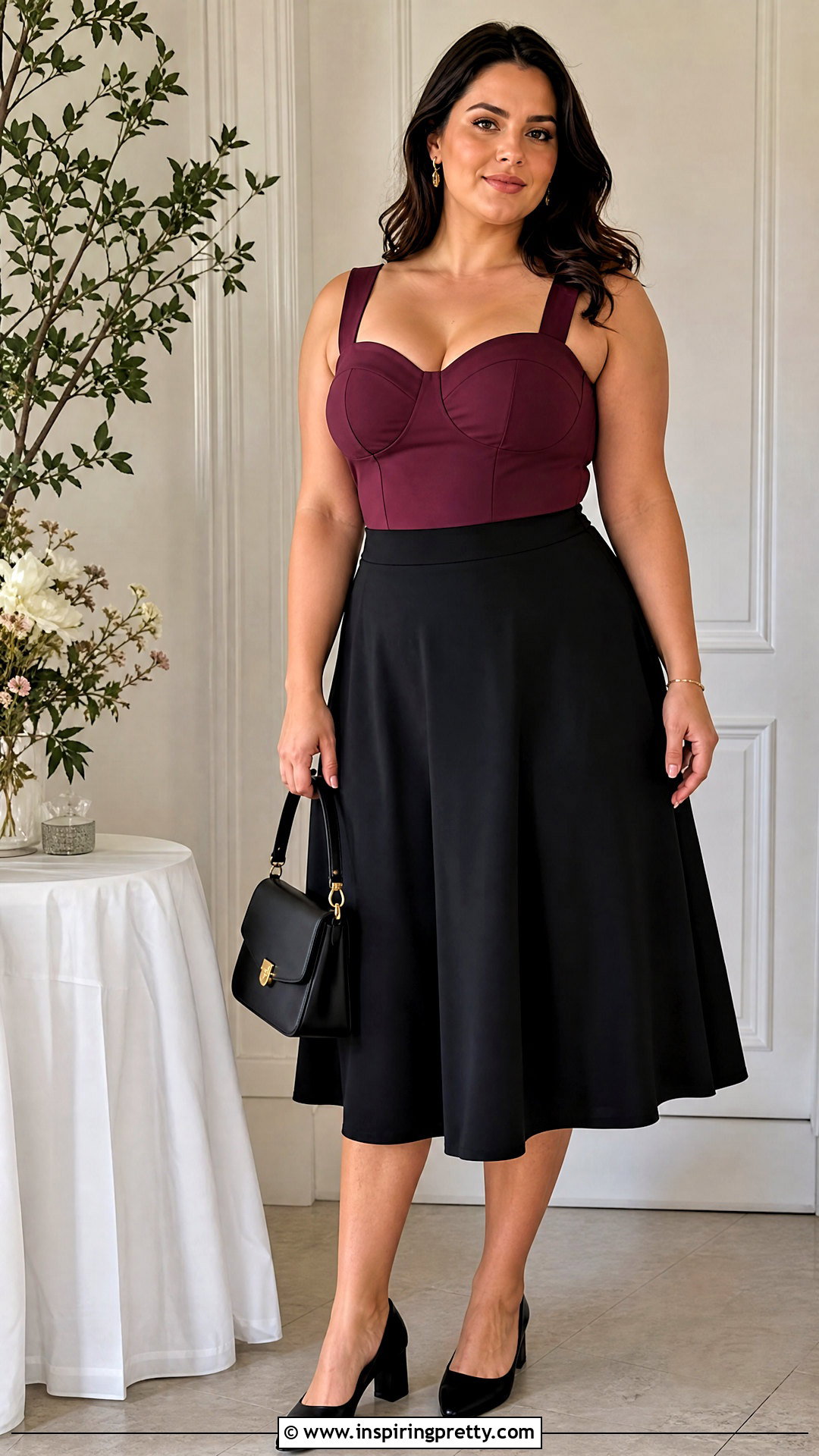 Sweetheart Neck Top With A Line Skirt - 50 busty women tops outfit ideas