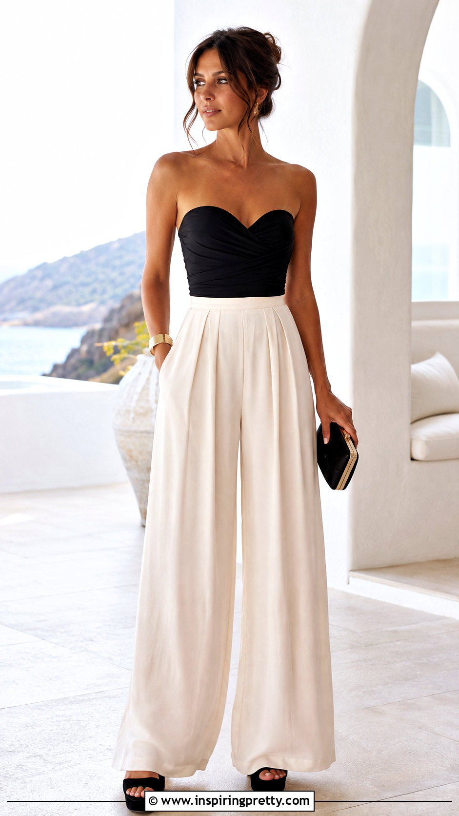 Sweetheart Top With Palazzo Pants - 50 sweetheart top outfit ideas