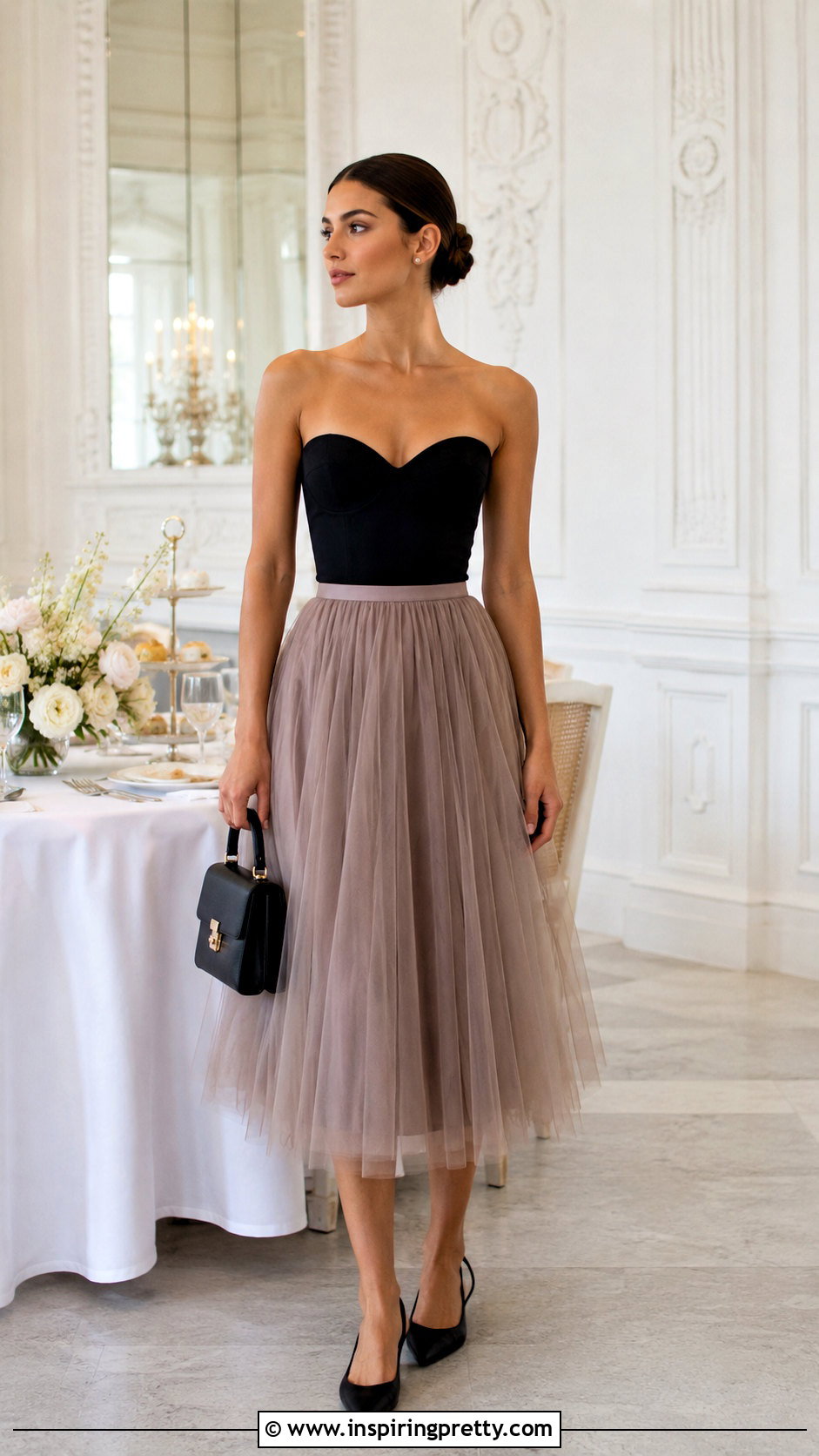 Sweetheart Top With Tulle Midi Skirt - 50 sweetheart top outfit ideas