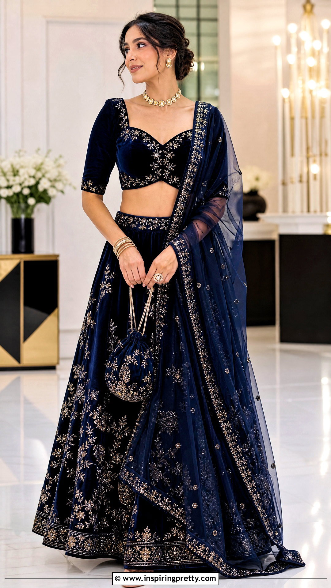 Sweetheart Velvet Crop Top With Embroidered Lehenga - 50 velvet crop top designs for lehengas
