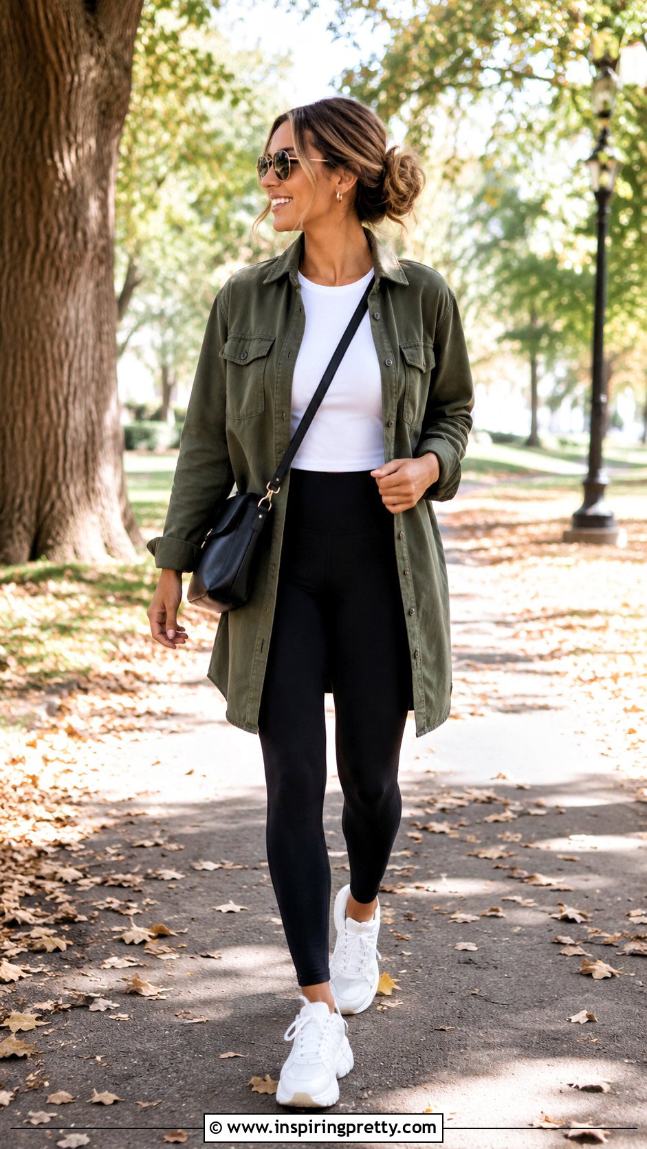 T Shirt Shacket and Leggings Outfit - 50 casual top outfit ideas