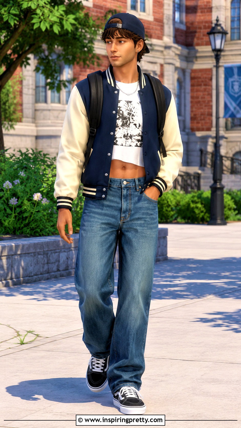 TS Male College Crop Top With Varsity Jacket - 25 ts4 male crop top outfit ideas