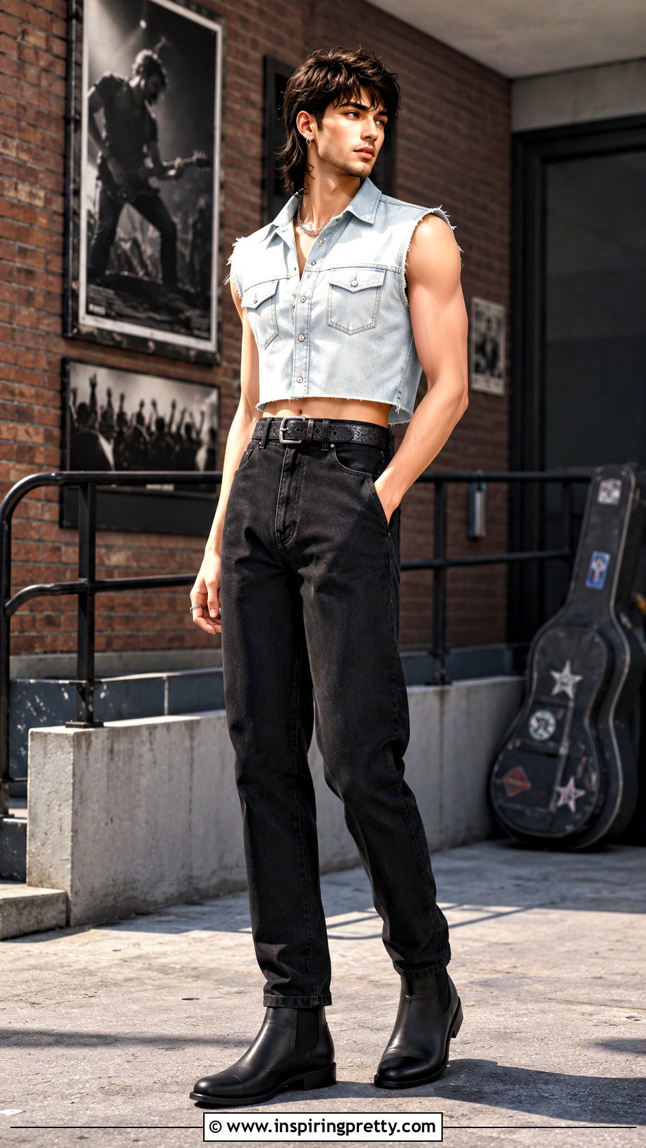 TS Male Denim Crop Top With Black Jeans - 25 ts4 male crop top outfit ideas