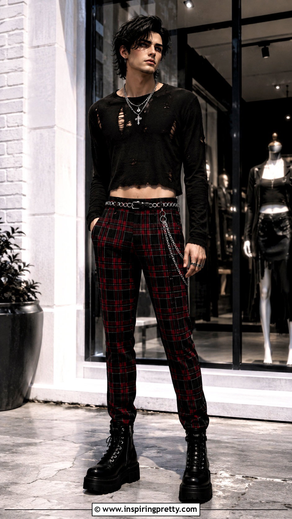 TS Male Goth Crop Top With Plaid Pants - 25 ts4 male crop top outfit ideas