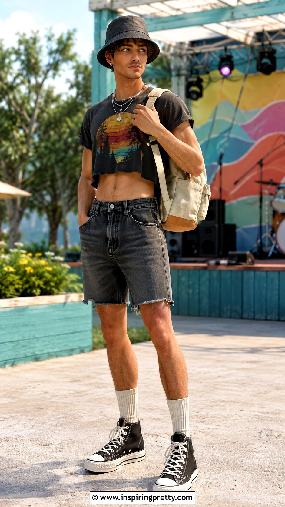 TS Male Graphic Crop Top With Denim Shorts - 25 ts4 male crop top outfit ideas