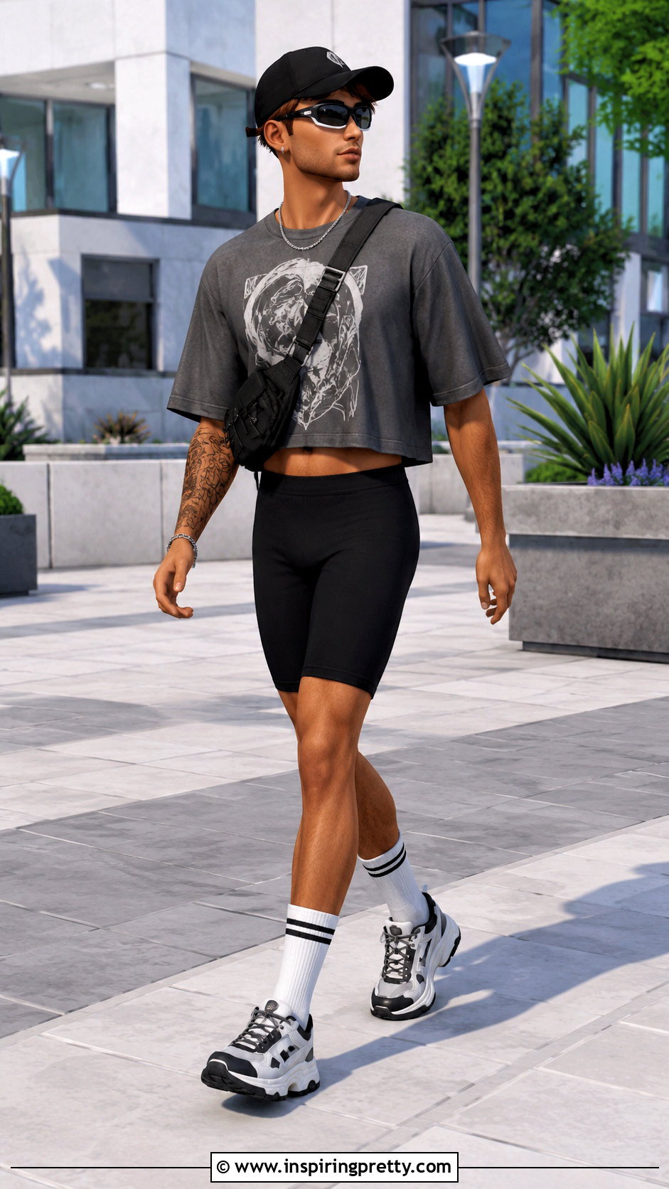 TS Male Oversized Crop Tee With Biker Shorts - 25 ts4 male crop top outfit ideas